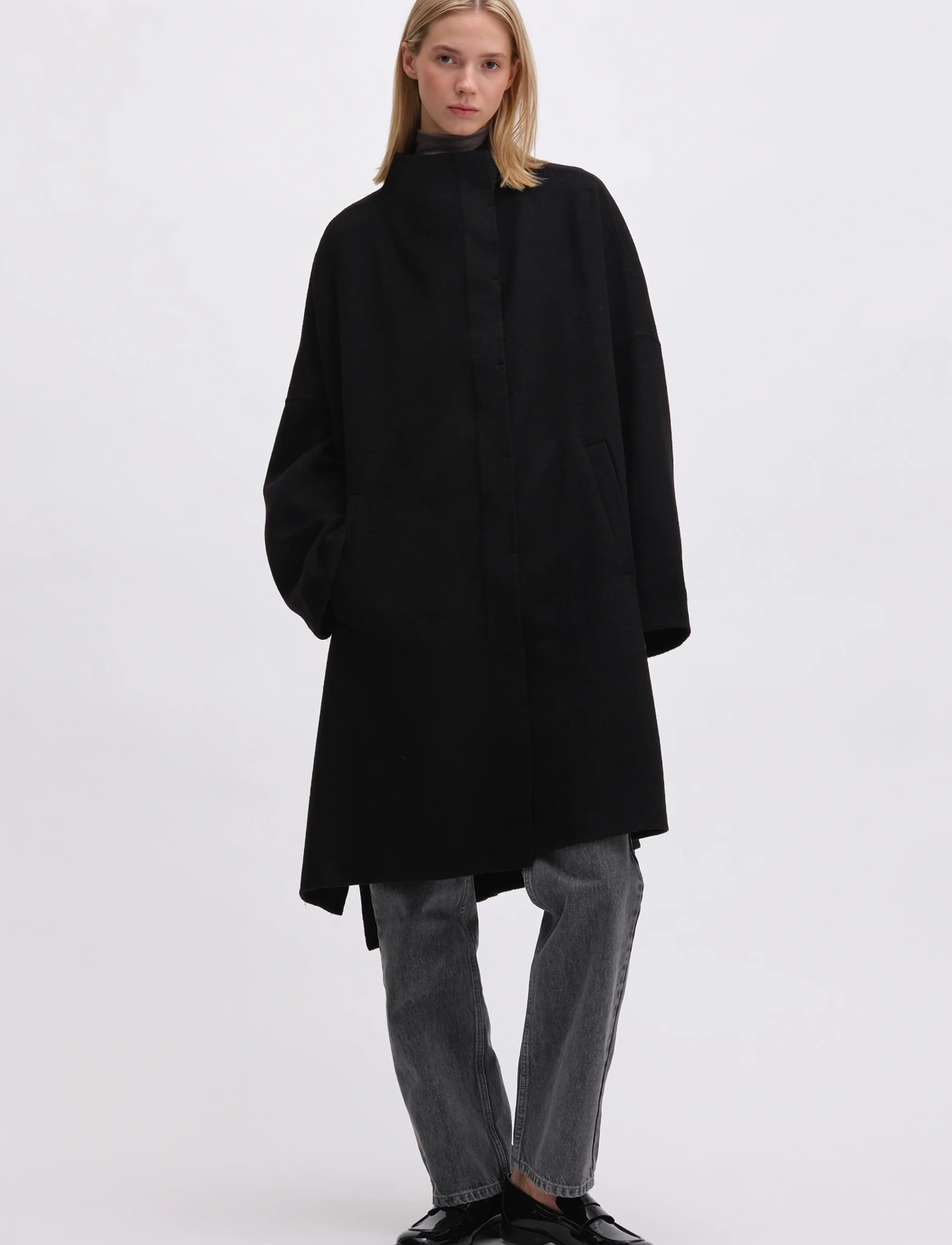 REMAIN Birger Christensen Drapy Wool Coat, 38, Coats, Schwarz - Winter Frauen