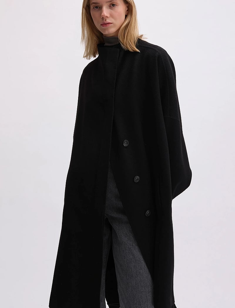 REMAIN Birger Christensen - DRAPY WOOL COAT - villased mantlid - black - 4