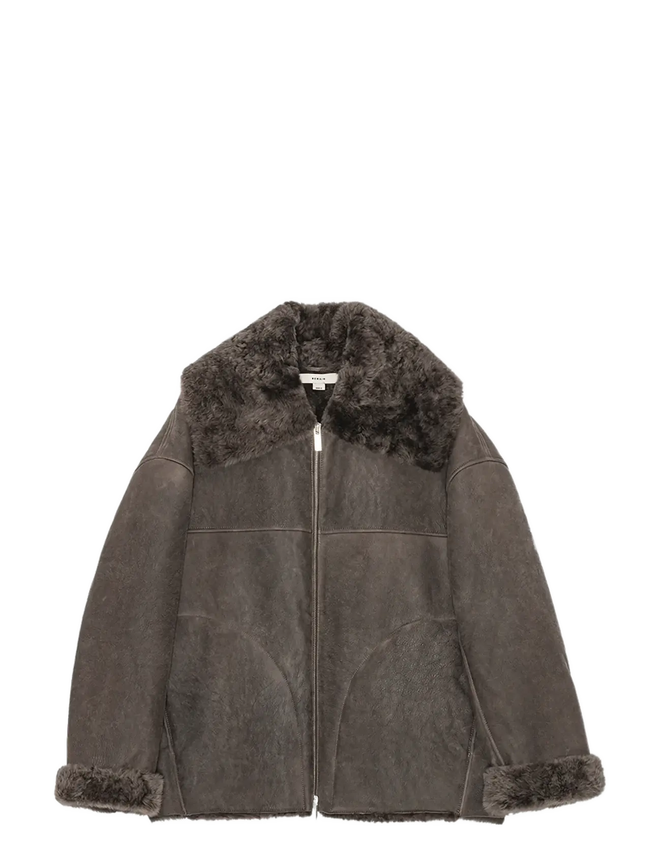 REMAIN Birger Christensen SHEARLING BOMBER JACKET - Transitional Layering - LICORICE / brown