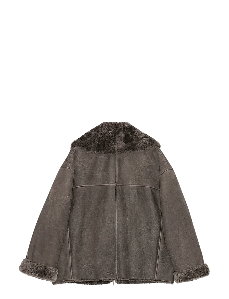 REMAIN Birger Christensen - SHEARLING BOMBER JACKET - licorice - 1