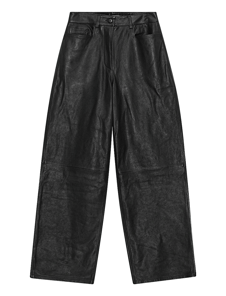 REMAIN Birger Christensen - COCOON LEATHER PANTS - hosen mit geradem bein - black - 1