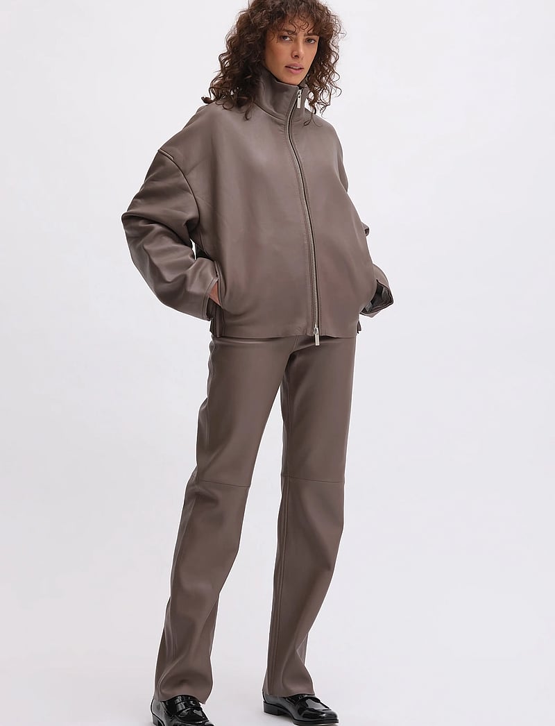 REMAIN Birger Christensen - BONDED LEATHER JACKET - læderjakker - iron - 0