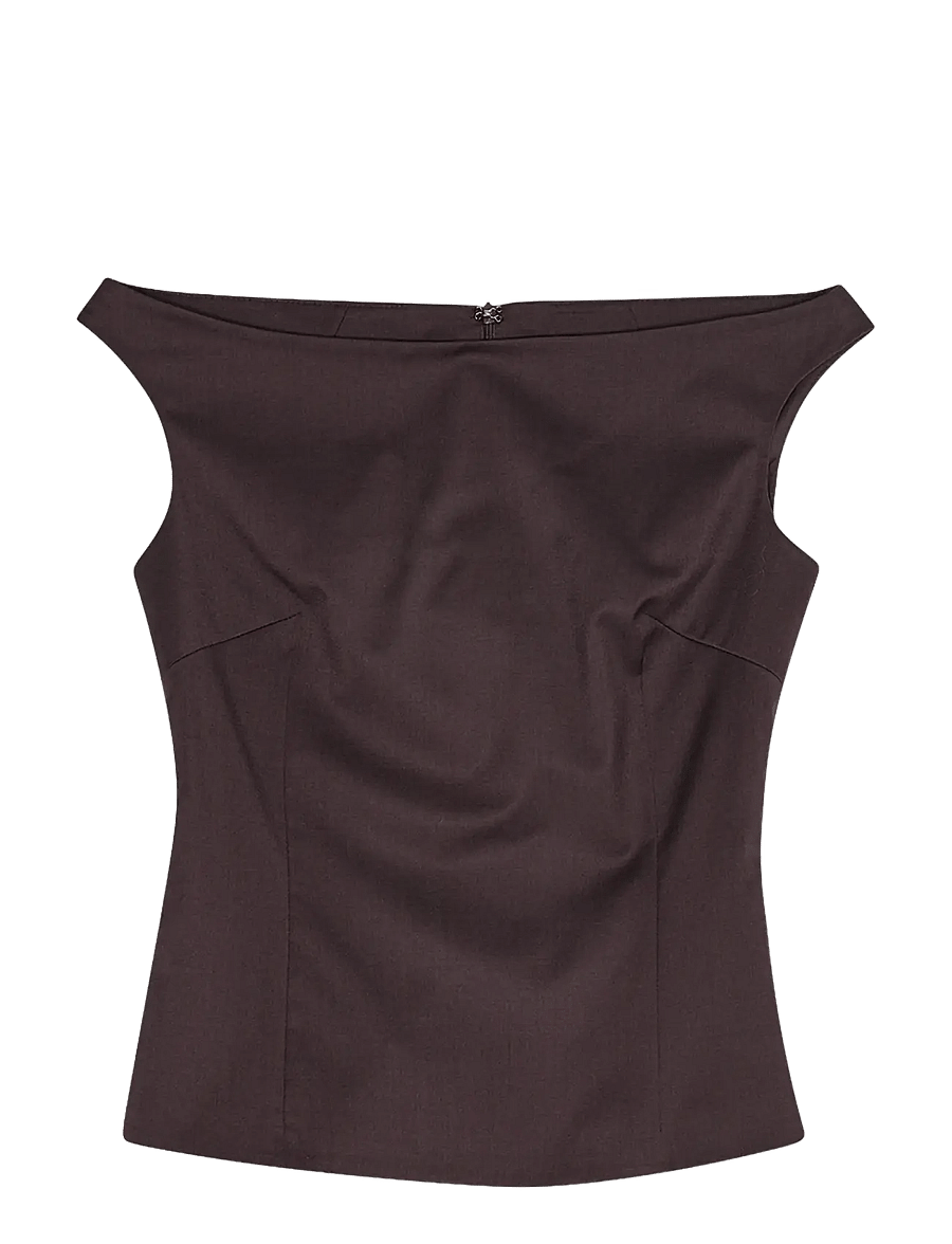 REMAIN Birger Christensen - OFF SHOULDER SUITING TOP - hihattomat puserot - black coffee - 1