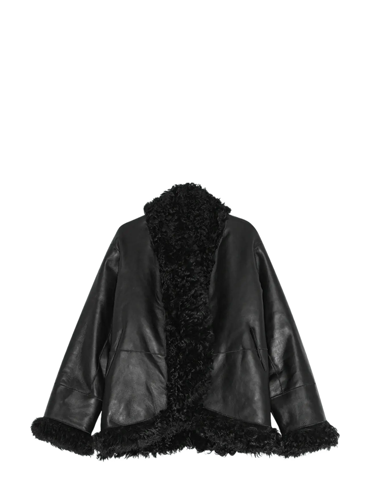 REMAIN Birger Christensen SHEARLING JACKET - Nahktagid - BLACK / black