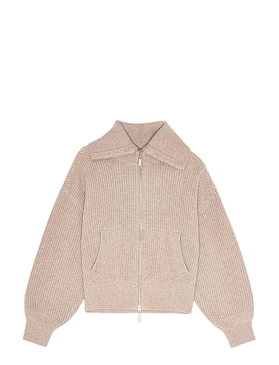REMAIN Birger Christensen KNITTED CROPPED BOMBER - REMAIN - PEBBLE MELANGE / beige