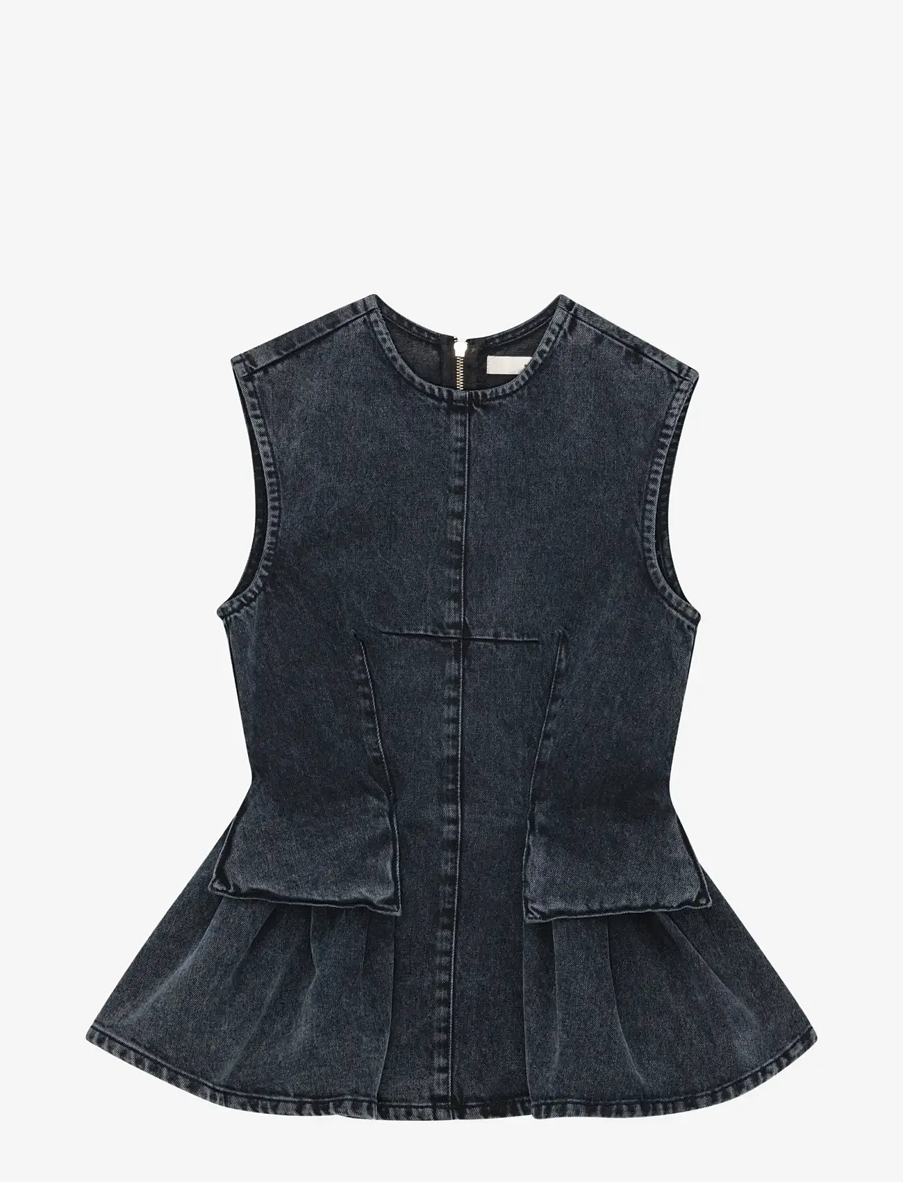 REMAIN Birger Christensen - PEPLUM DENIM TOP - Ärmellose tops - black - 0