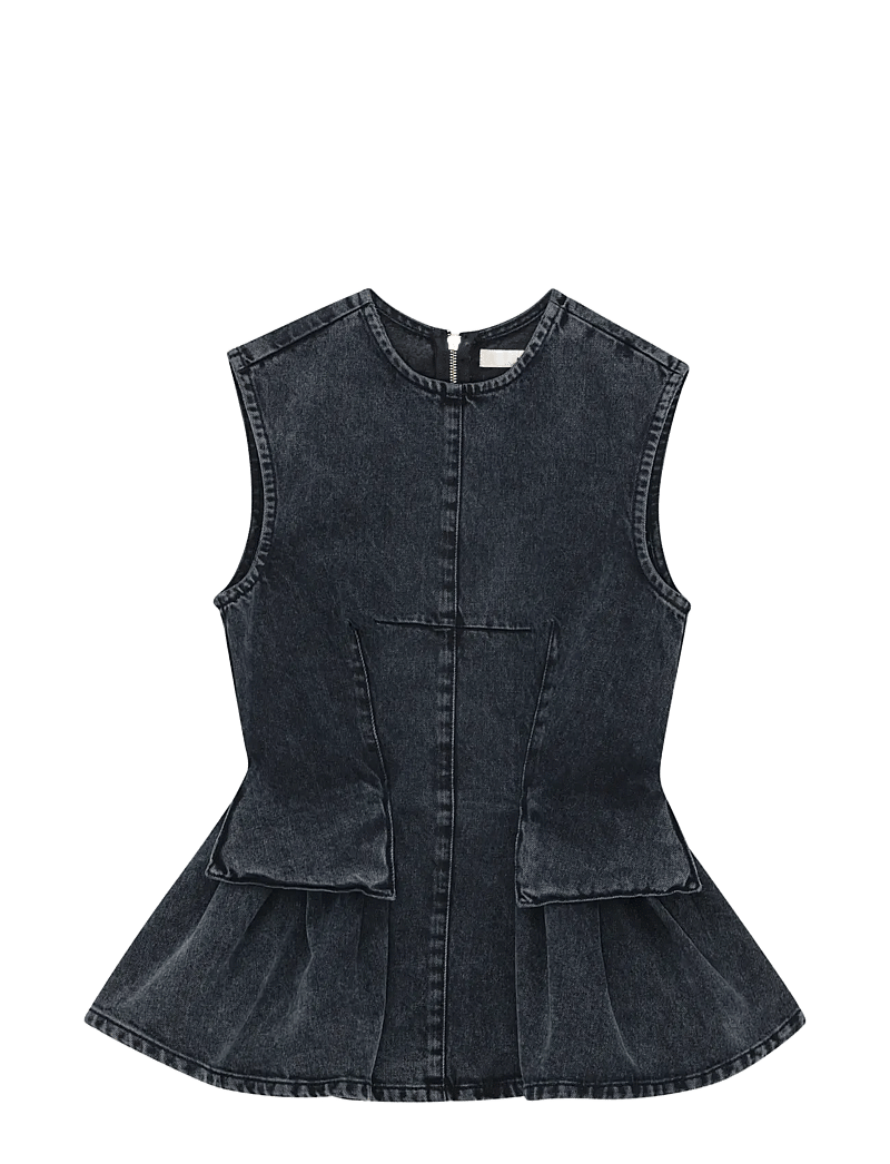 REMAIN Birger Christensen - PEPLUM DENIM TOP - Ärmellose tops - black - 0