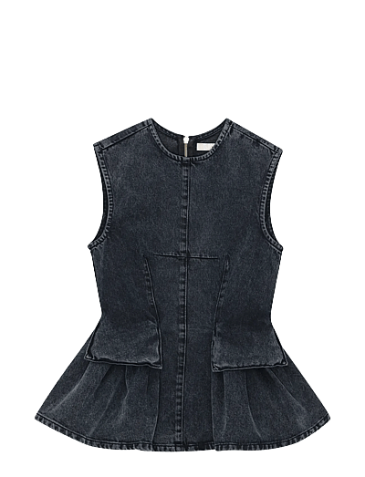 REMAIN Birger Christensen PEPLUM DENIM TOP - T-shirts & Tops - BLACK / black