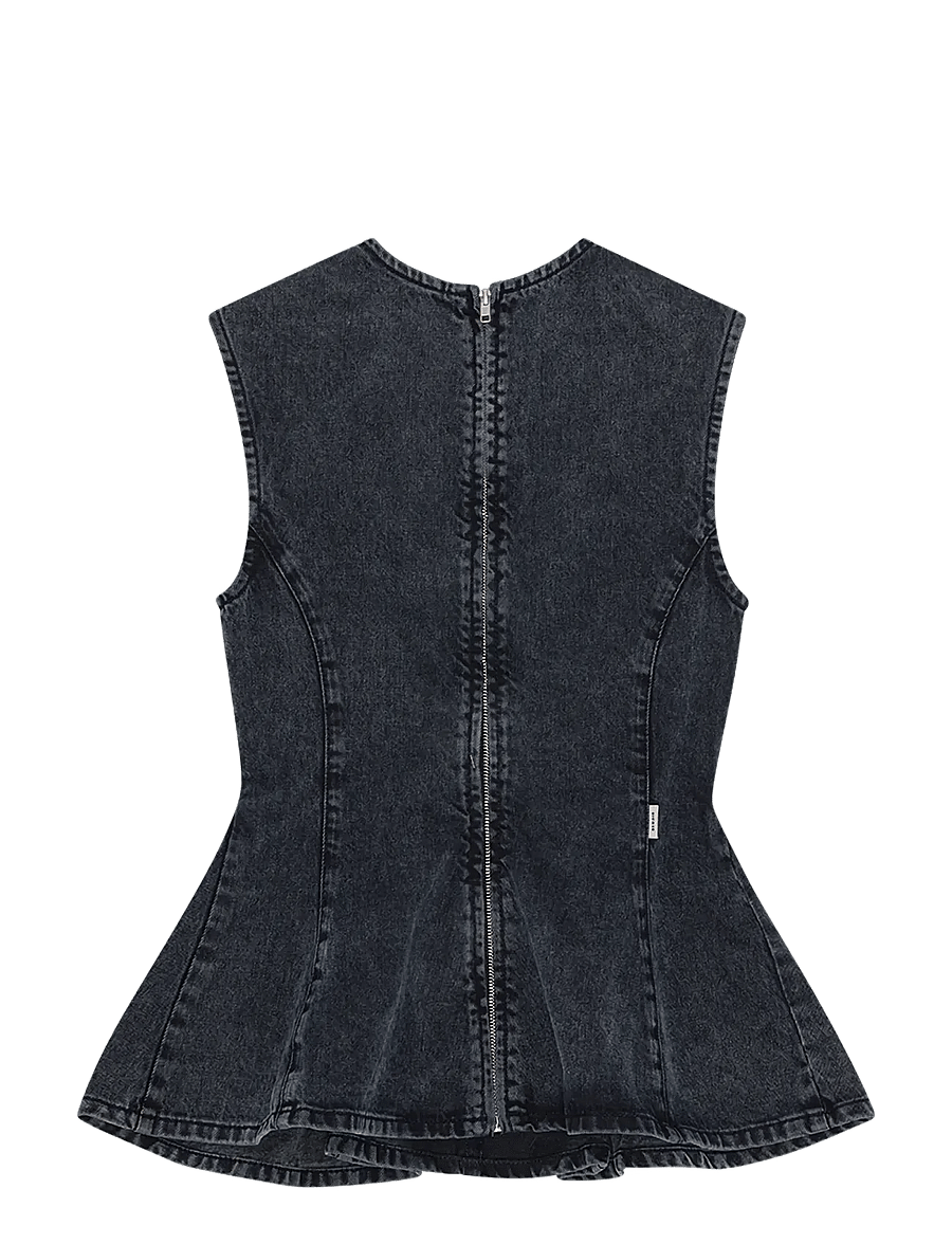 REMAIN Birger Christensen - PEPLUM DENIM TOP - Ärmellose tops - black - 1