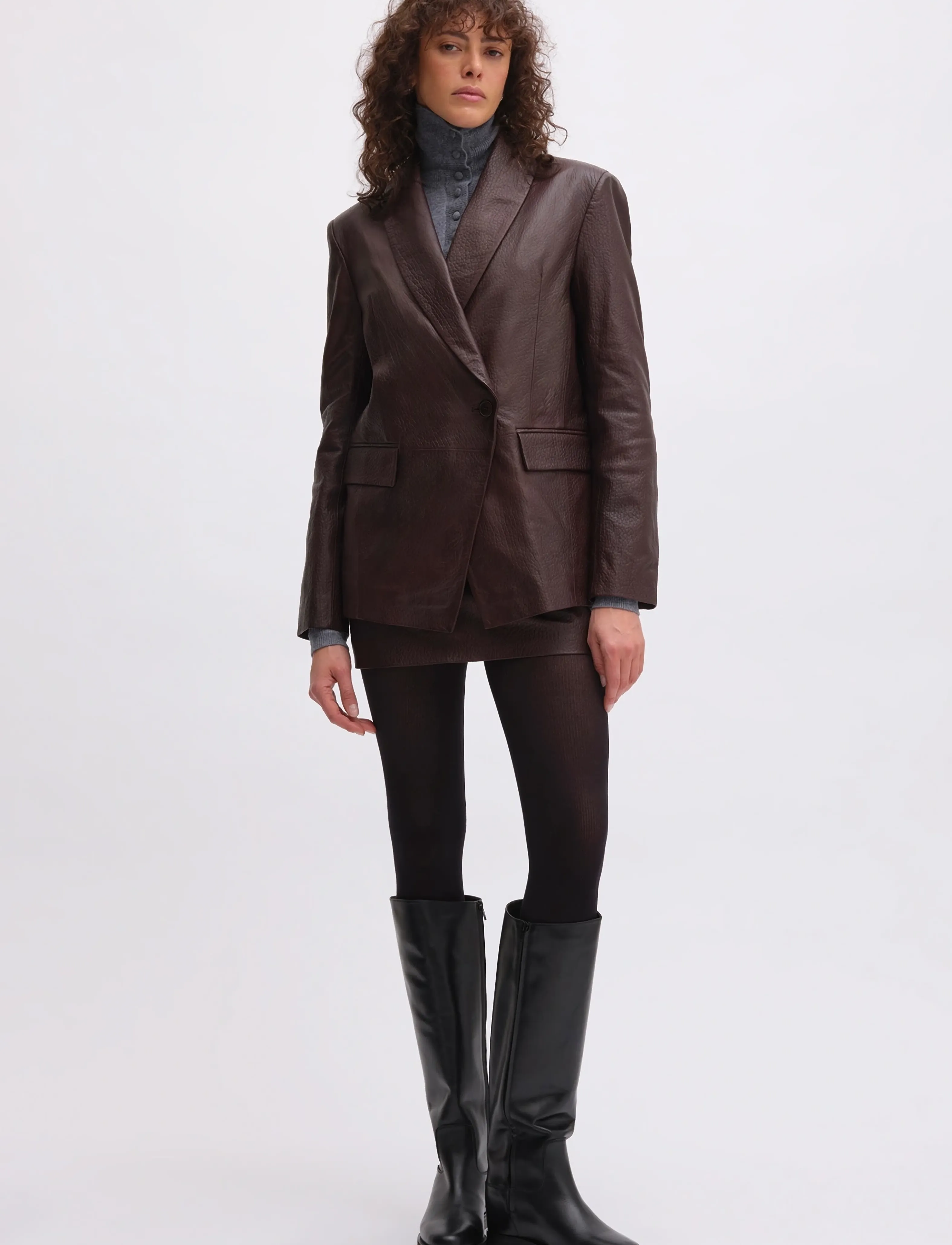 REMAIN Birger Christensen Heavy Leather Blazer, 34, Jackets, Braun - Leather, Frauen