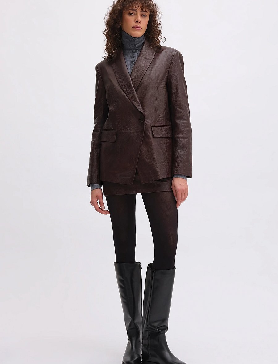 REMAIN Birger Christensen - HEAVY LEATHER BLAZER - odinės striukės - cabernet447 - 0