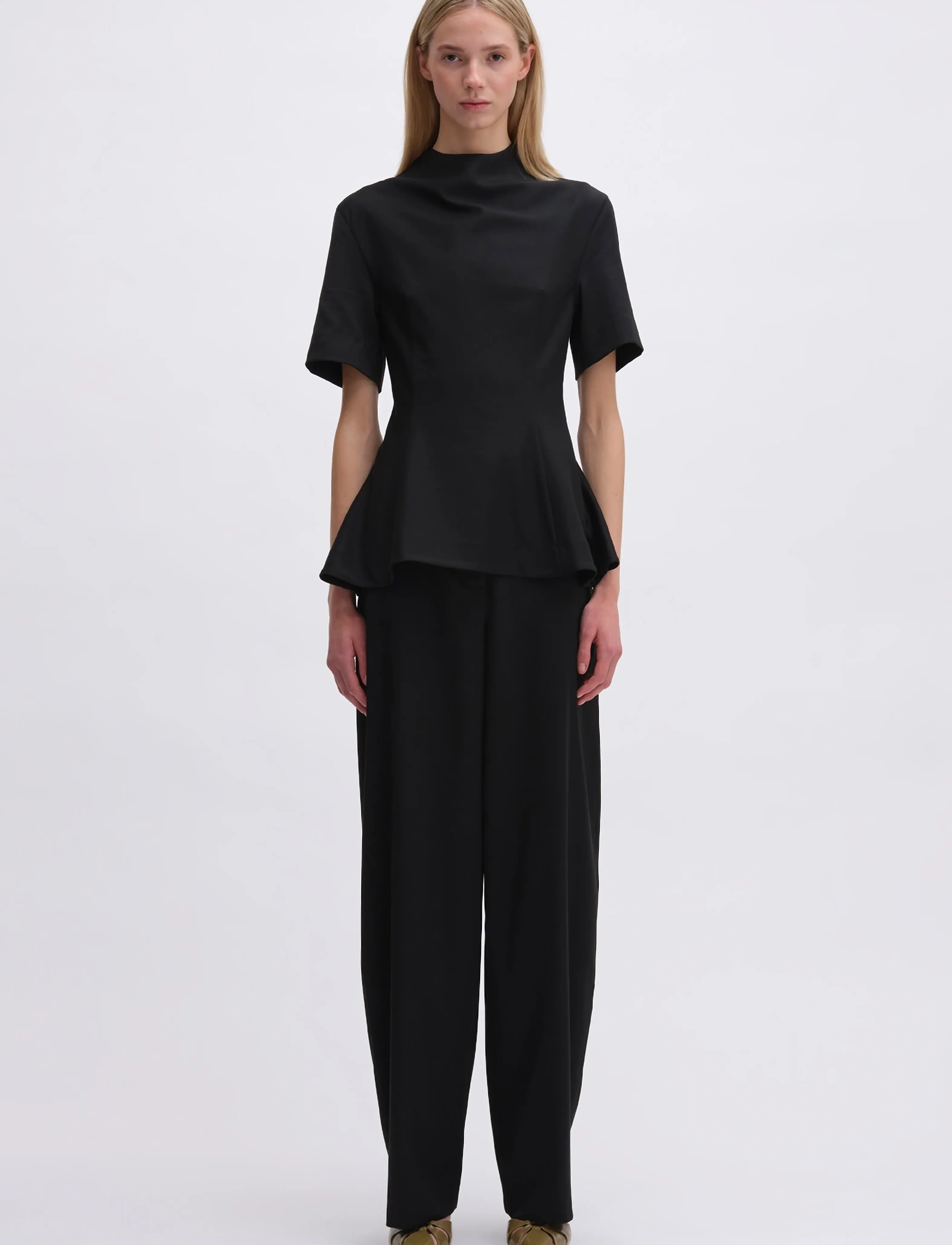 REMAIN Birger Christensen SUITING PEPLUM TOP - T-shirts & Toppar - BLACK / black