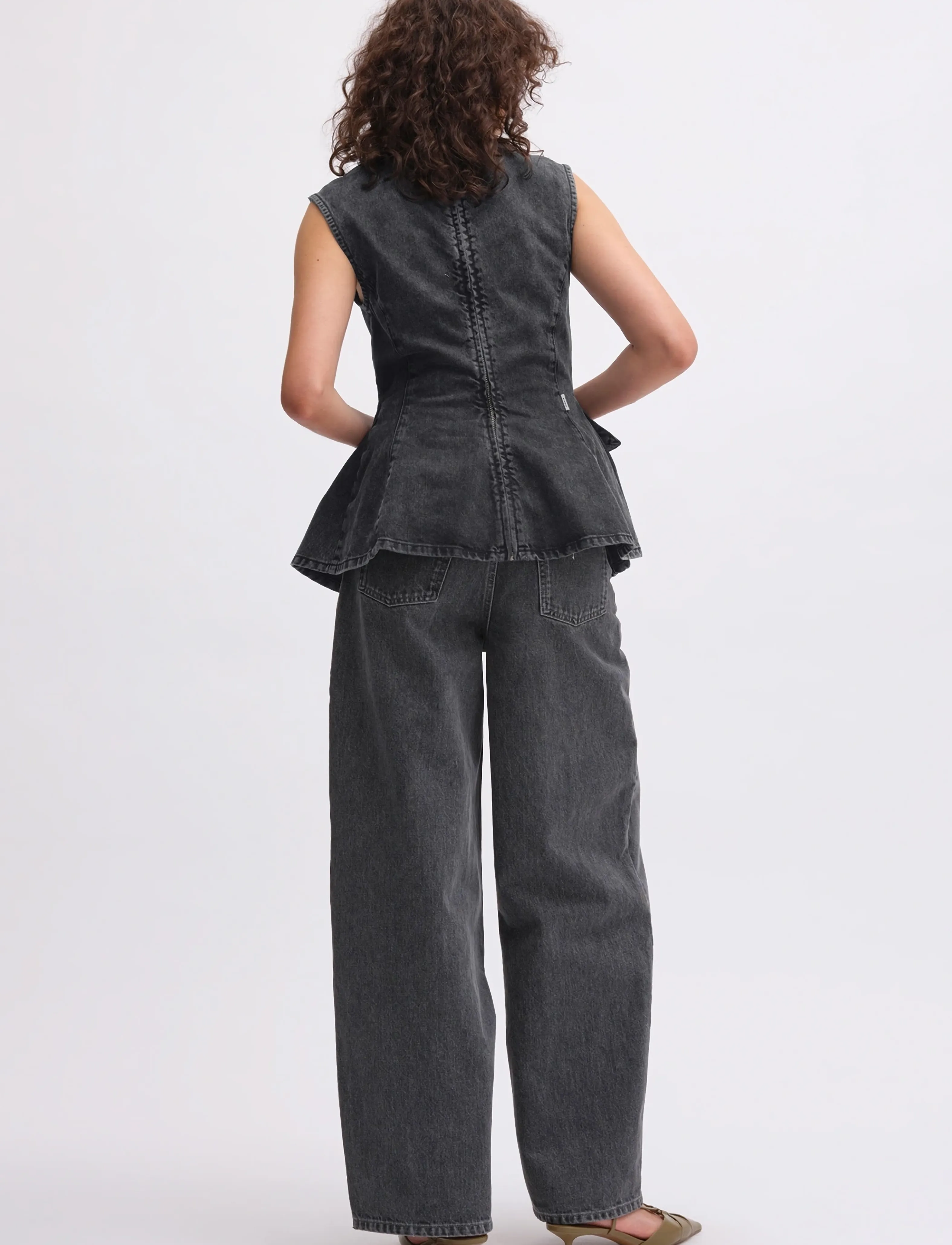 REMAIN Birger Christensen - PEPLUM DENIM TOP - sleeveless tops - frost gray - 3