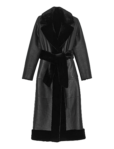 REMAIN Birger Christensen BELTED SOFT SHEARLING COAT - REMAIN - BLACK / black