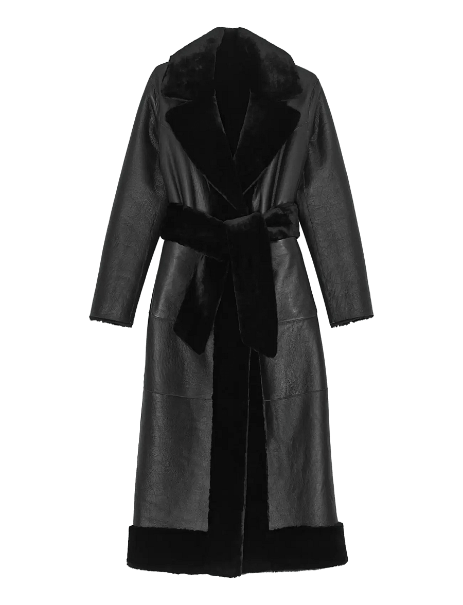 REMAIN Birger Christensen - BELTED SOFT SHEARLING COAT - kevadjoped - black - 0