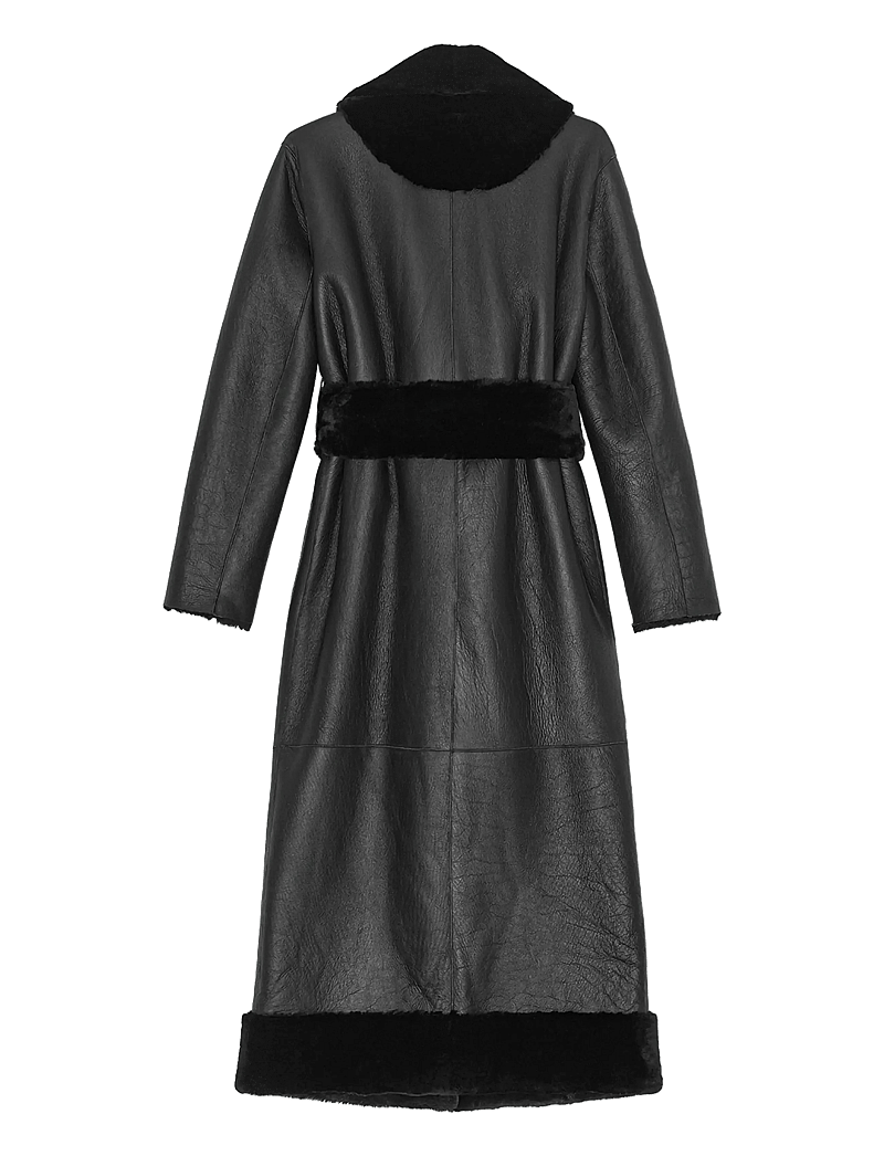 REMAIN Birger Christensen - BELTED SOFT SHEARLING COAT - læderjakker - black - 1