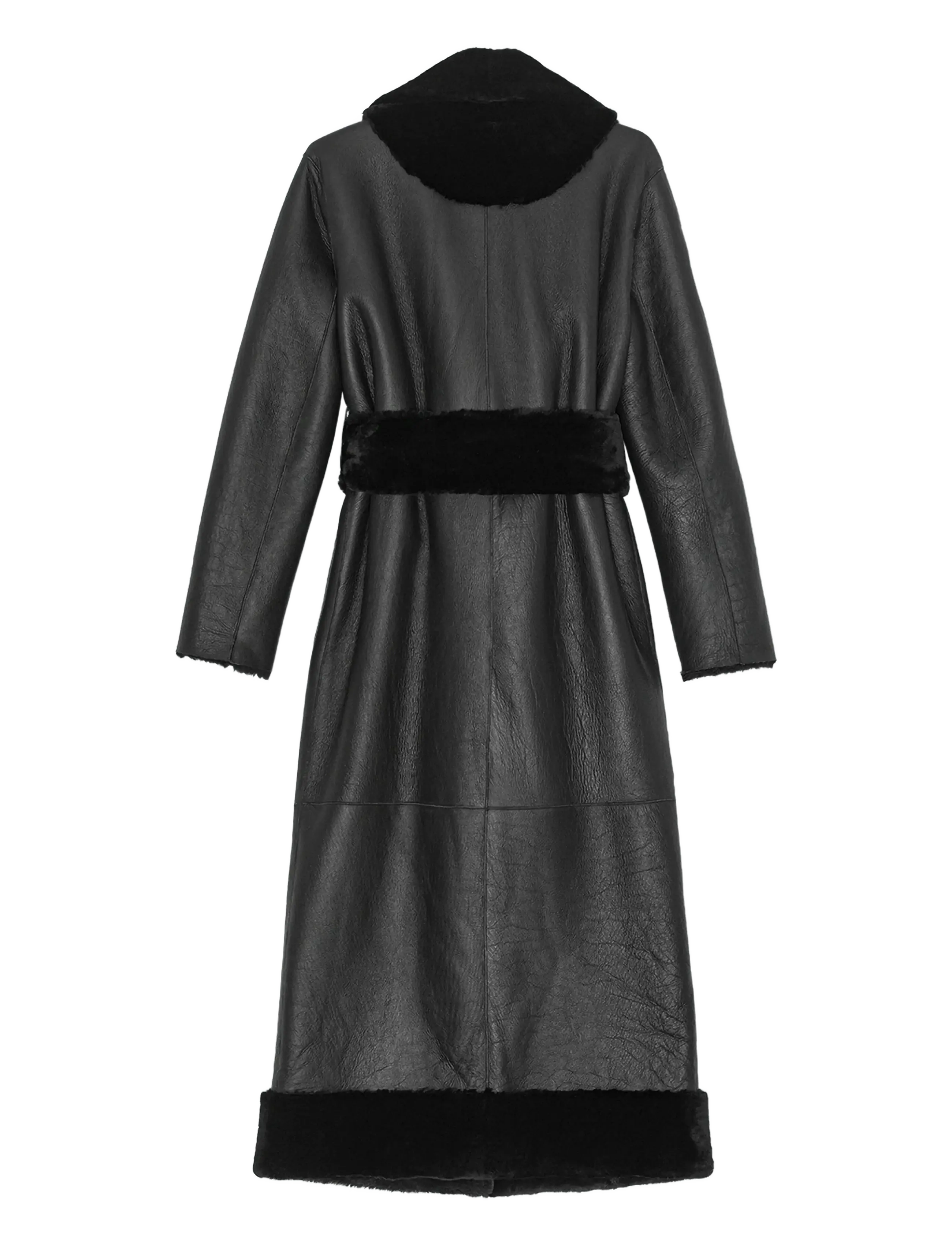 REMAIN Birger Christensen - BELTED SOFT SHEARLING COAT - læderjakker - black - 1