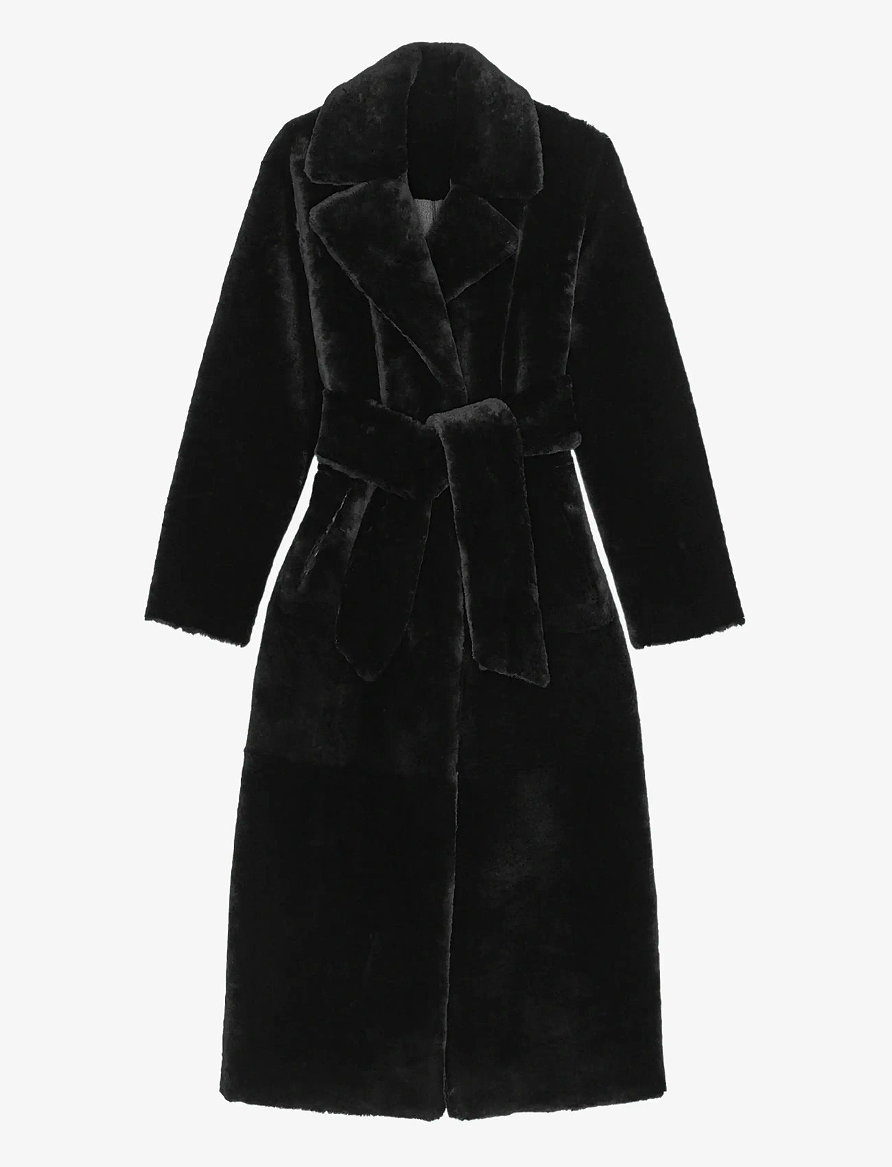 REMAIN Birger Christensen - BELTED SOFT SHEARLING COAT - læderjakker - black - 2