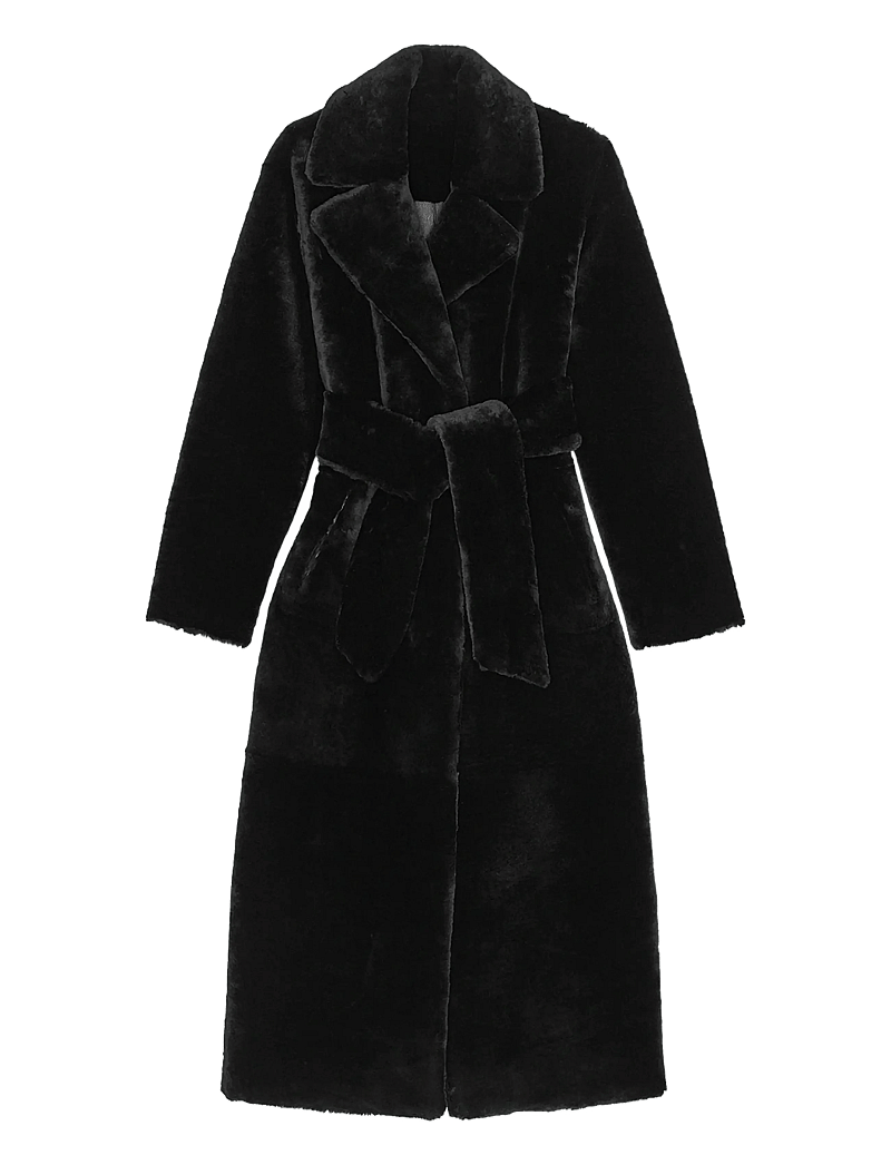 REMAIN Birger Christensen - BELTED SOFT SHEARLING COAT - læderjakker - black - 2