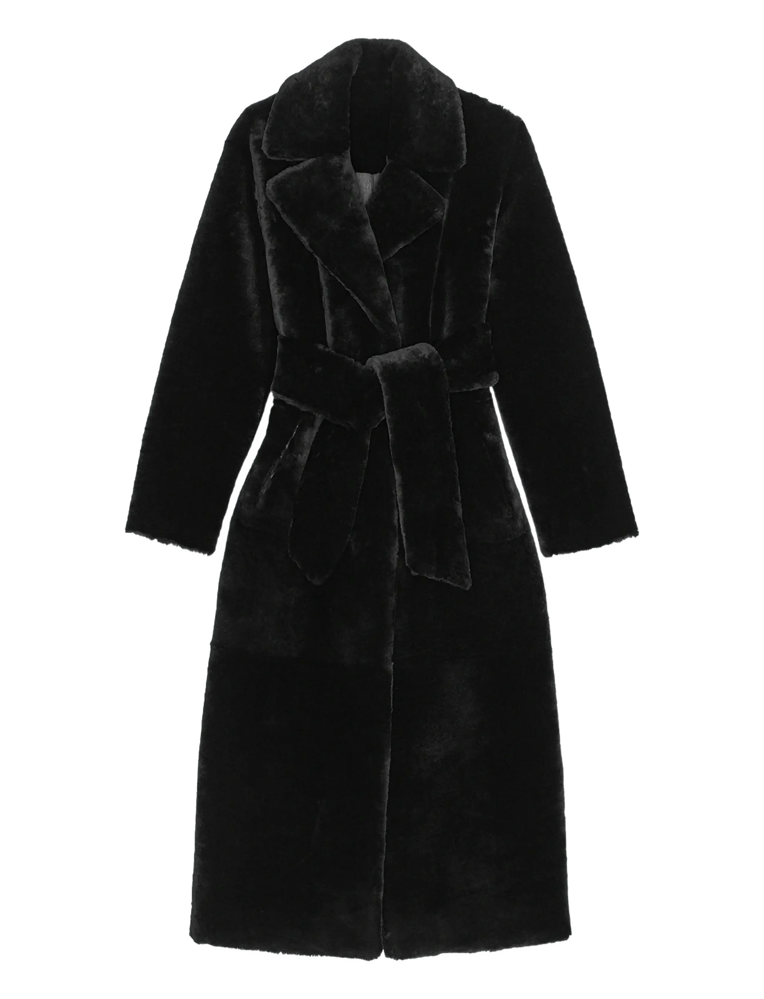 REMAIN Birger Christensen - BELTED SOFT SHEARLING COAT - læderjakker - black - 2