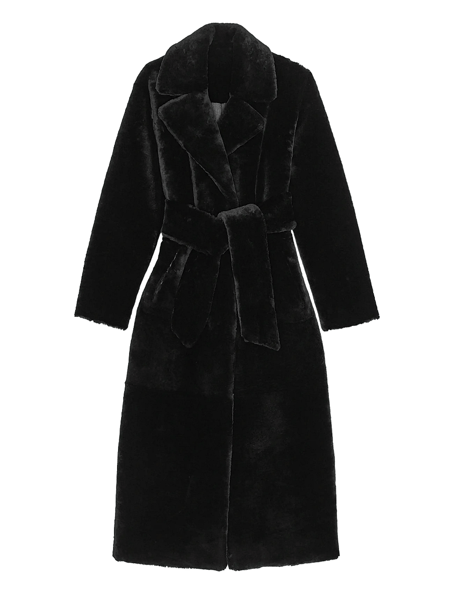 REMAIN Birger Christensen - BELTED SOFT SHEARLING COAT - kevadjoped - black - 2