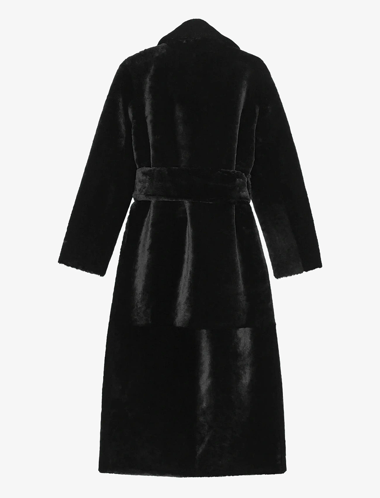 REMAIN Birger Christensen - BELTED SOFT SHEARLING COAT - læderjakker - black - 3