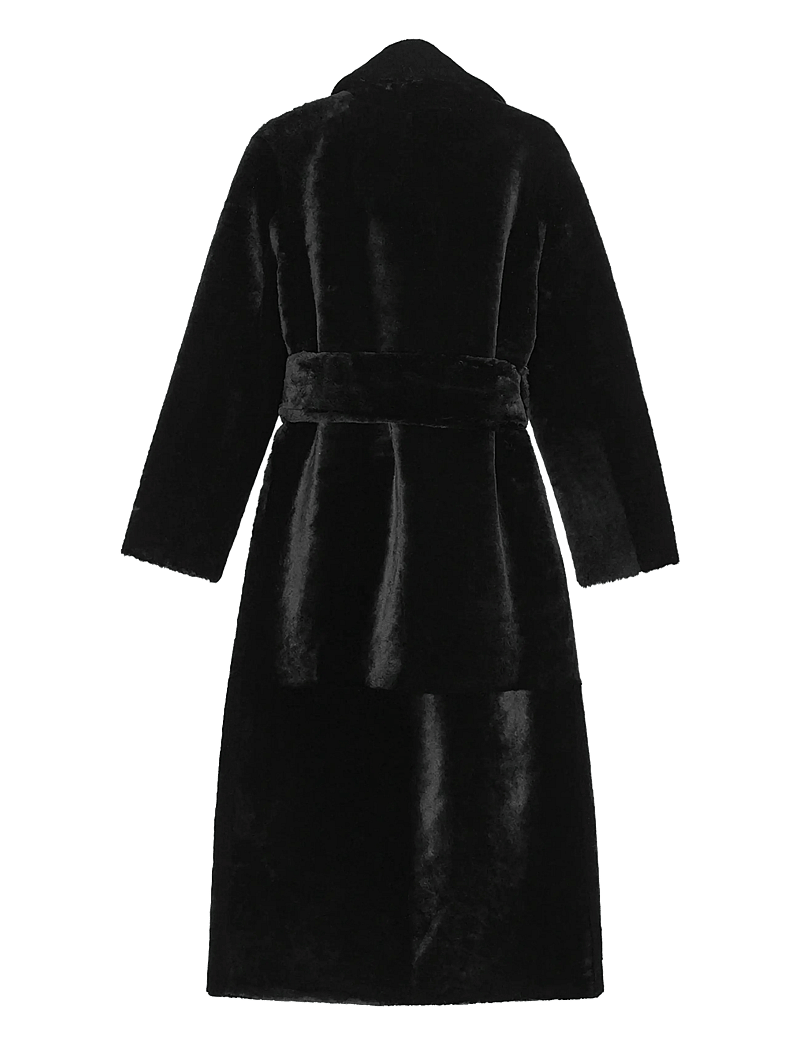REMAIN Birger Christensen - BELTED SOFT SHEARLING COAT - læderjakker - black - 3