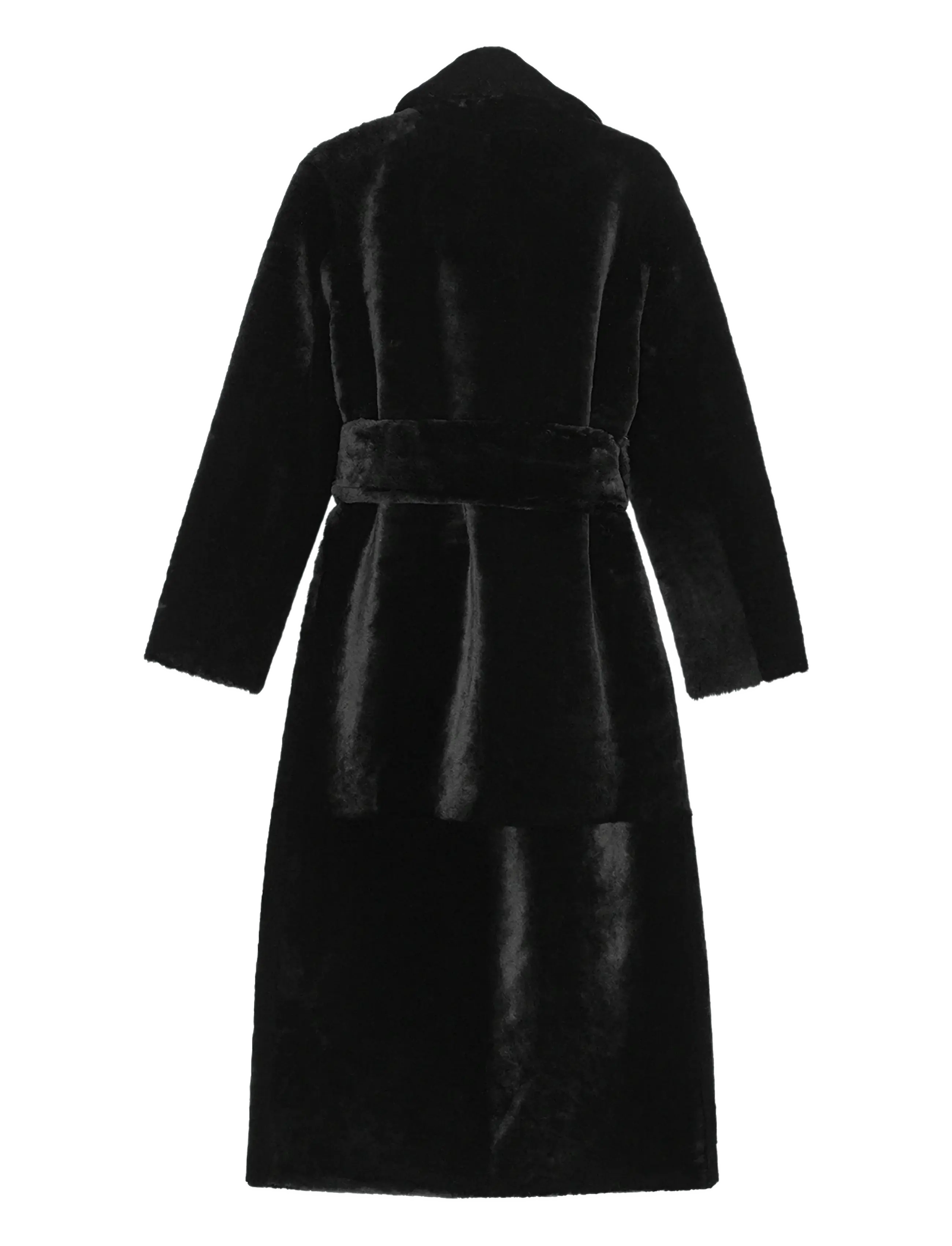 REMAIN Birger Christensen - BELTED SOFT SHEARLING COAT - læderjakker - black - 3