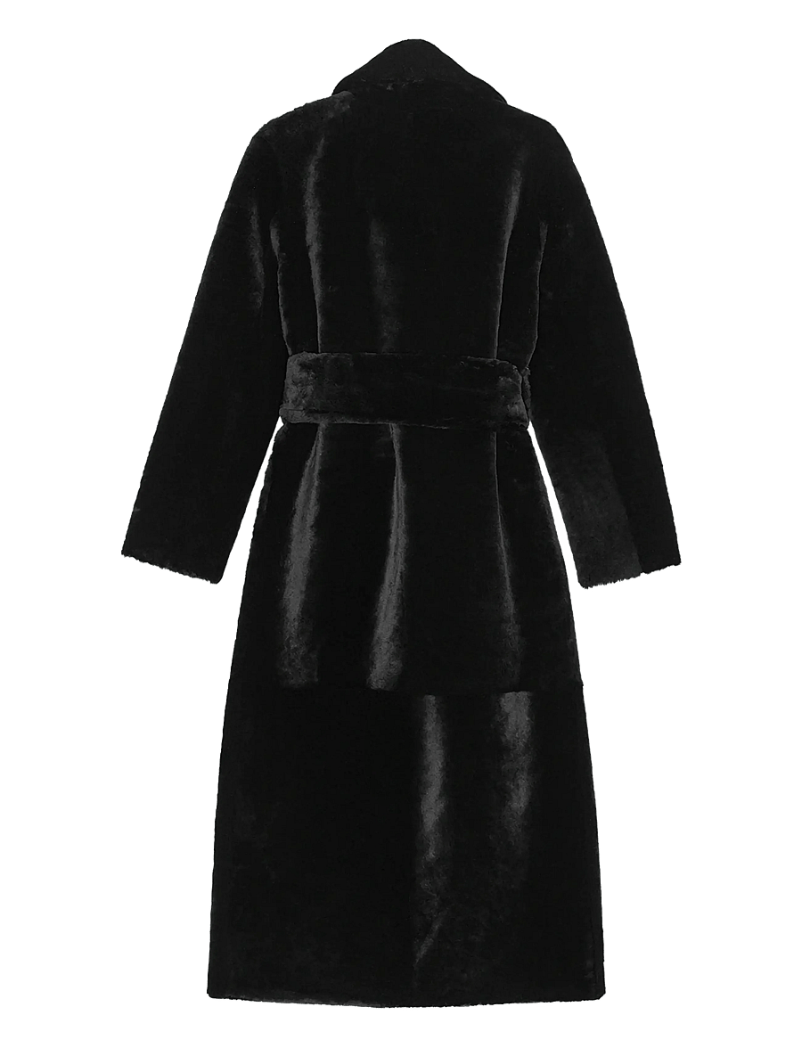 REMAIN Birger Christensen - BELTED SOFT SHEARLING COAT - kevadjoped - black - 3