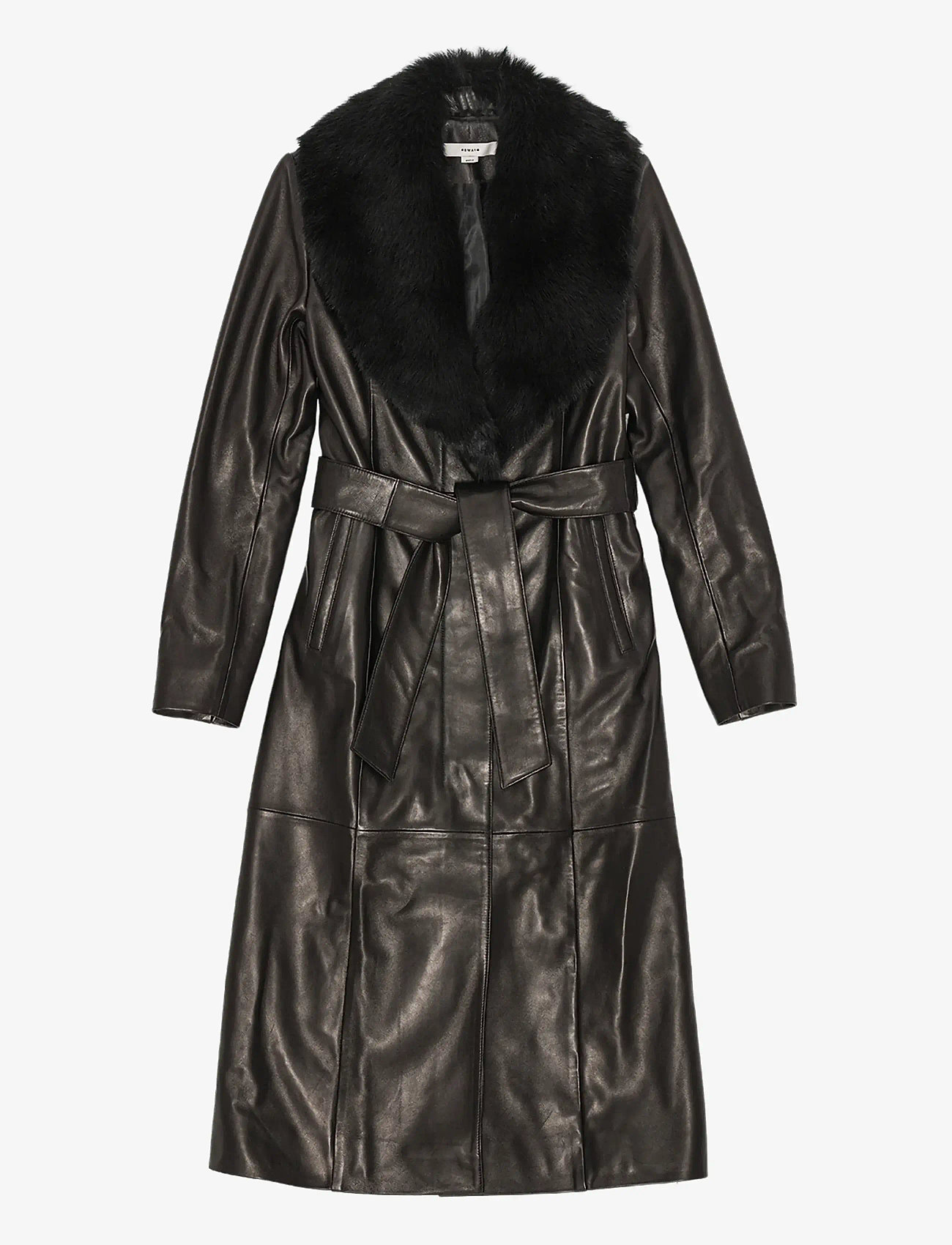 REMAIN Birger Christensen - LEATHER TRENCH WITH FUR COLLAR - skinnjackor - black - 0