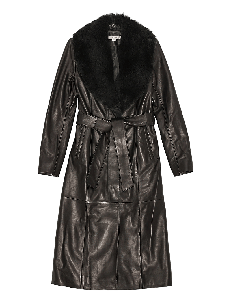 REMAIN Birger Christensen - LEATHER TRENCH WITH FUR COLLAR - spring jackets - black - 0