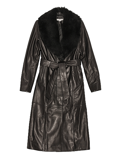 REMAIN Birger Christensen LEATHER TRENCH WITH FUR COLLAR - REMAIN - BLACK / black
