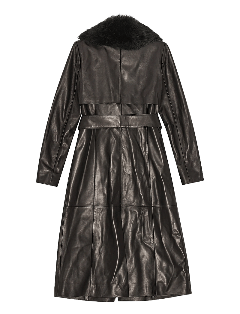 REMAIN Birger Christensen - LEATHER TRENCH WITH FUR COLLAR - spring jackets - black - 1