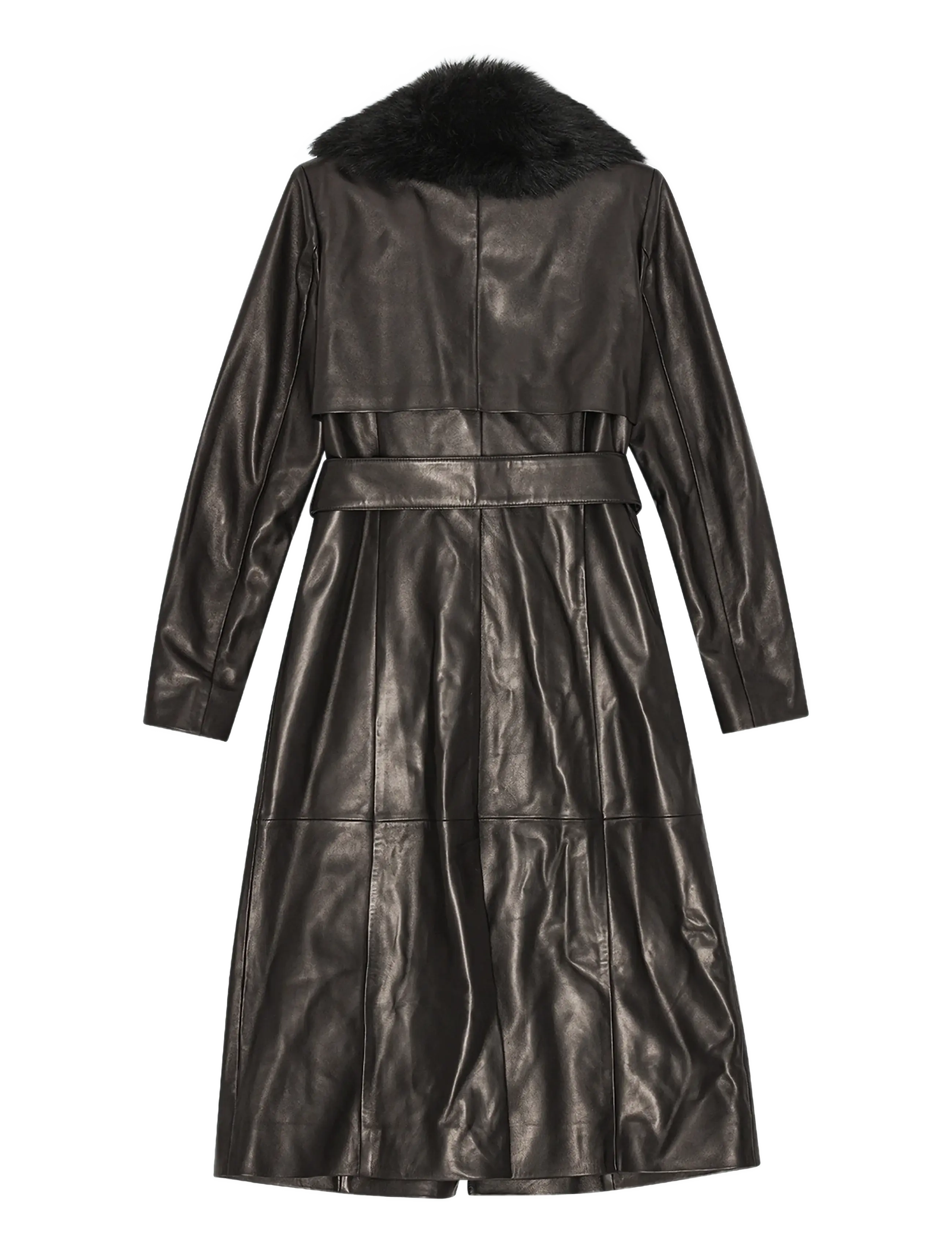 REMAIN Birger Christensen - LEATHER TRENCH WITH FUR COLLAR - forårsjakker - black - 1