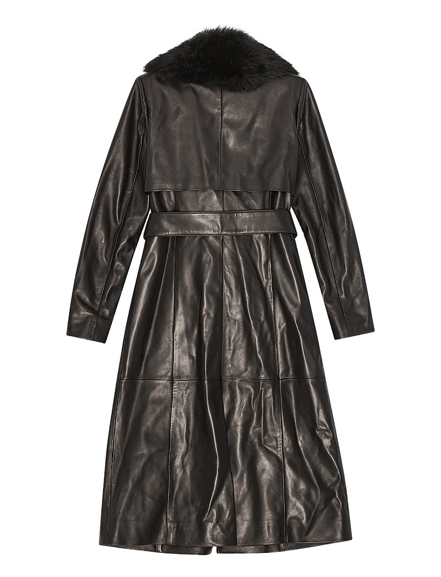 REMAIN Birger Christensen - LEATHER TRENCH WITH FUR COLLAR - forårsjakker - black - 1