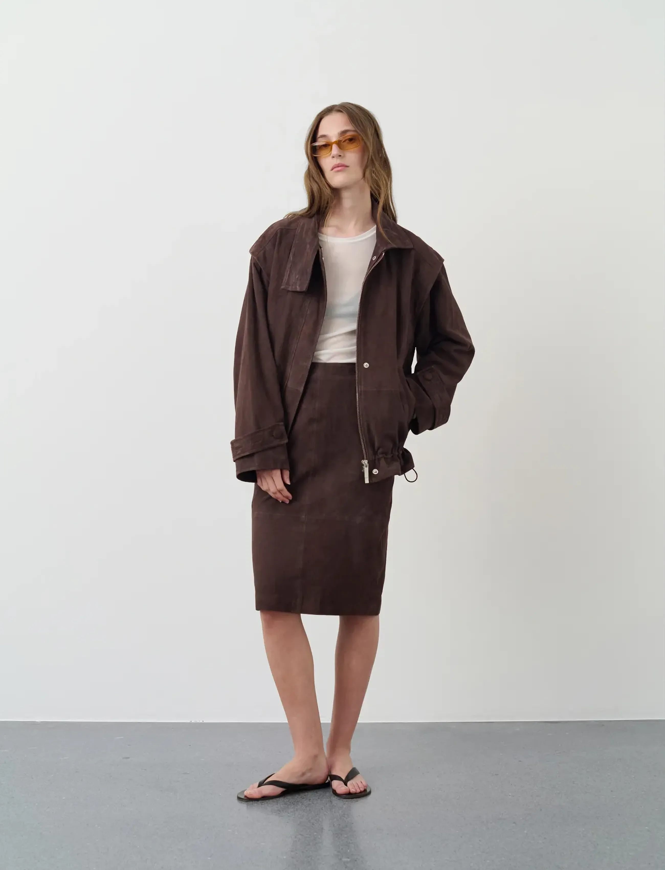 REMAIN Birger Christensen MIDI LEATHER SKIRT - Midi skirts - CHICORY COFFEE / brown