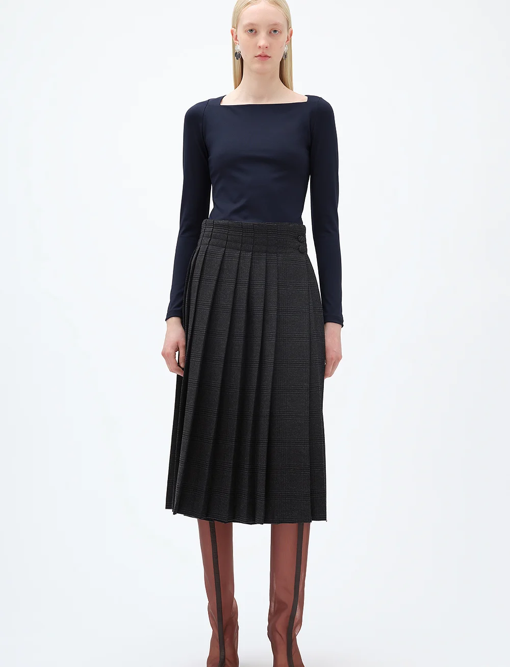 REMAIN Birger Christensen - Pleated Suiting Skirt - plooirokjes - caviar comb. - 0