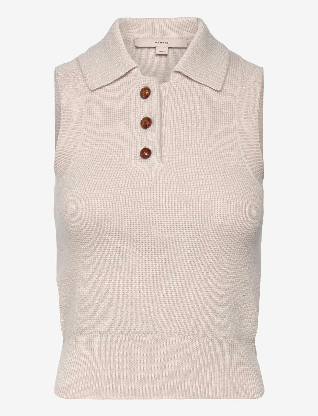 REMAIN Birger Christensen - Knitted Polo Top - tofu beige - 0