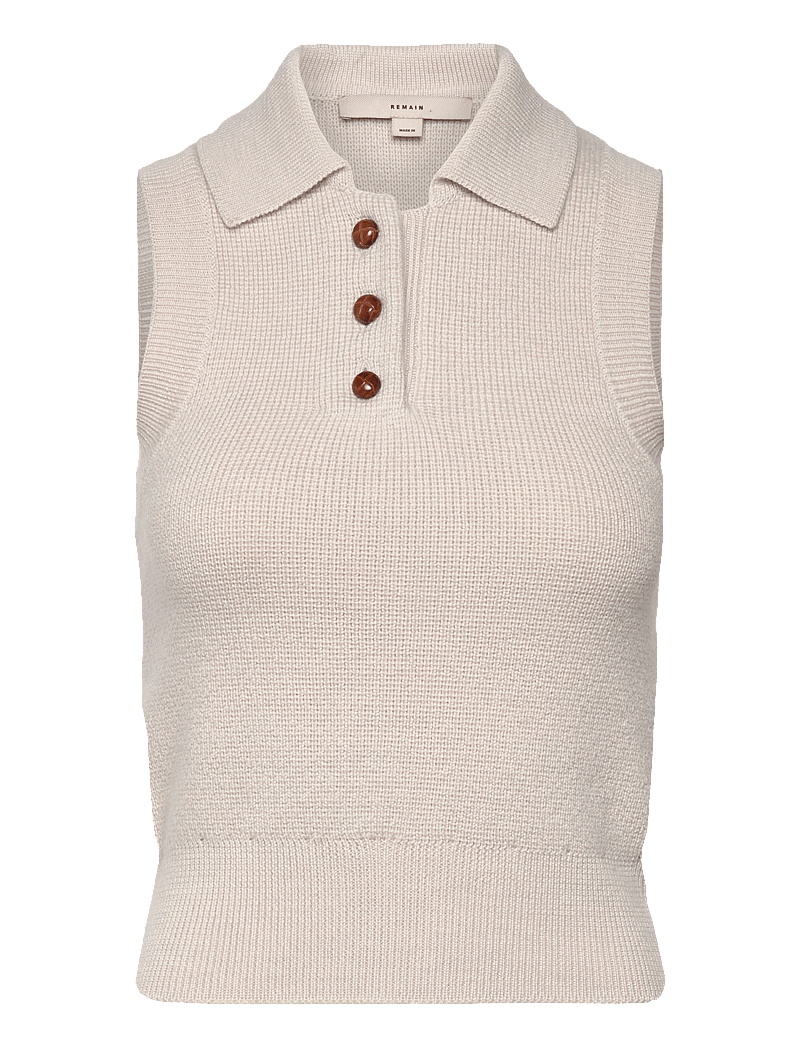 REMAIN Birger Christensen - Knitted Polo Top - tofu beige - 0
