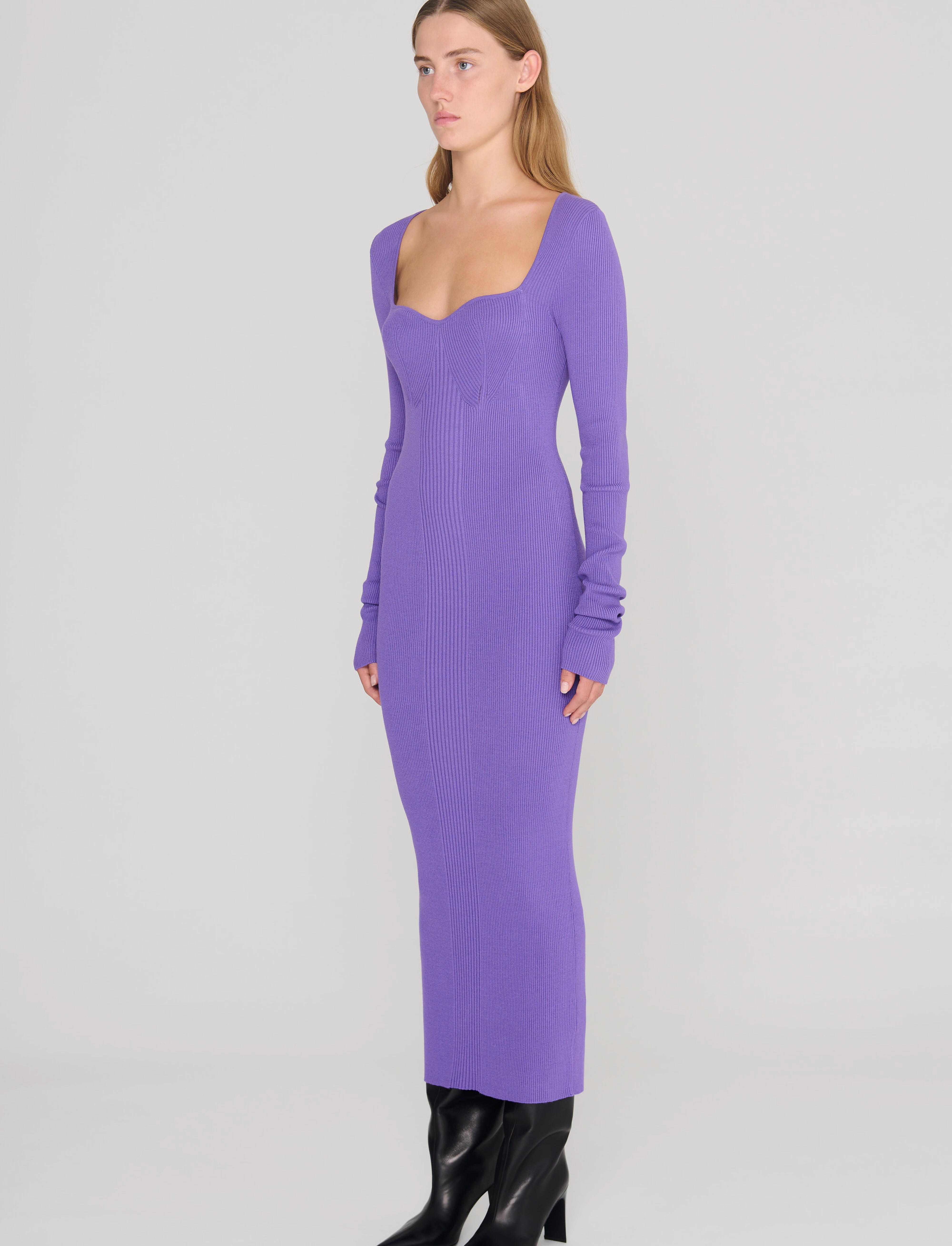 REMAIN Birger Christensen - Dense Knit Curved Neck Dress - maxi dresses - passion flower - 3