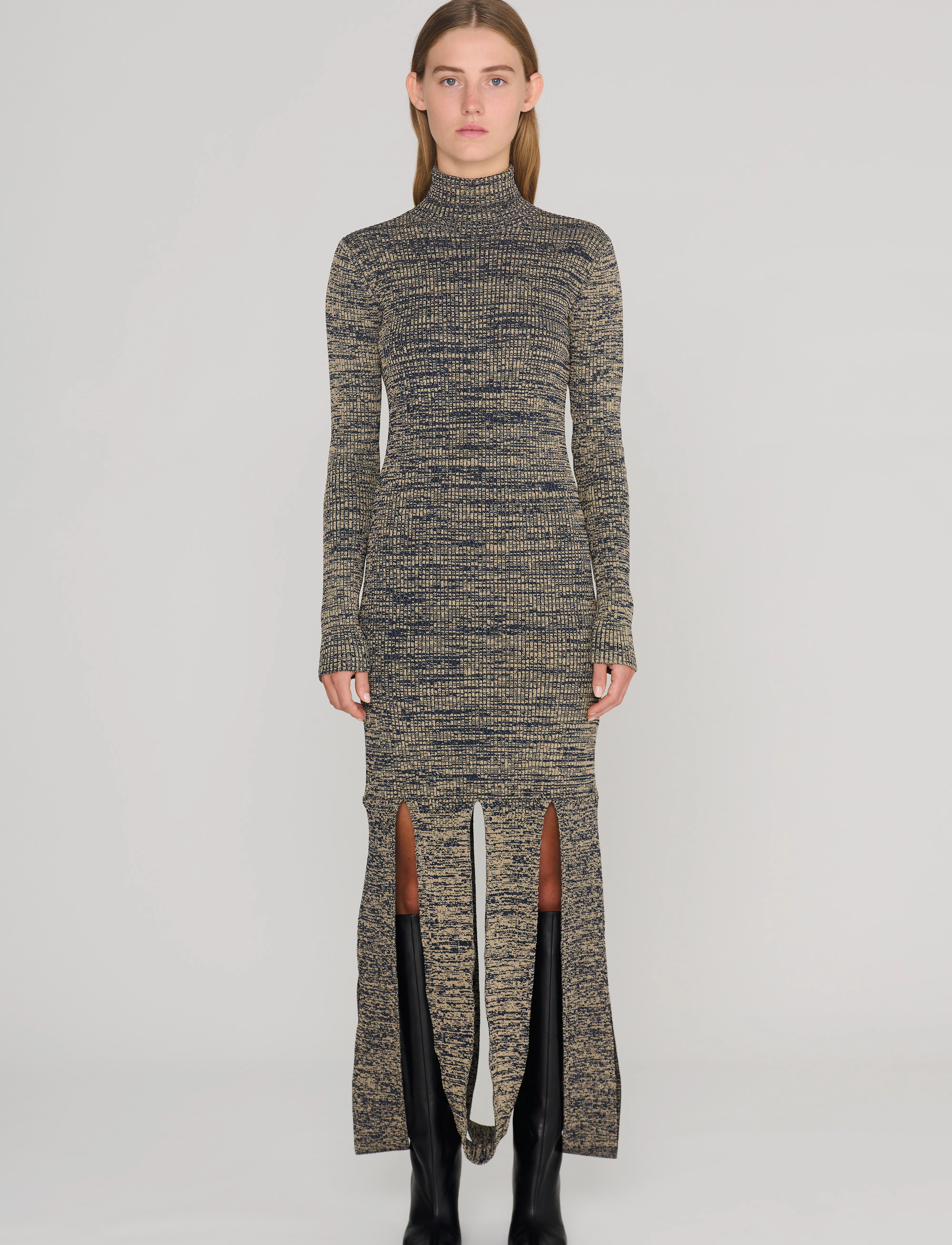 REMAIN Birger Christensen Firm Rib Fringed Dress - Maxi kjoler - SAFARI COMB. / grey