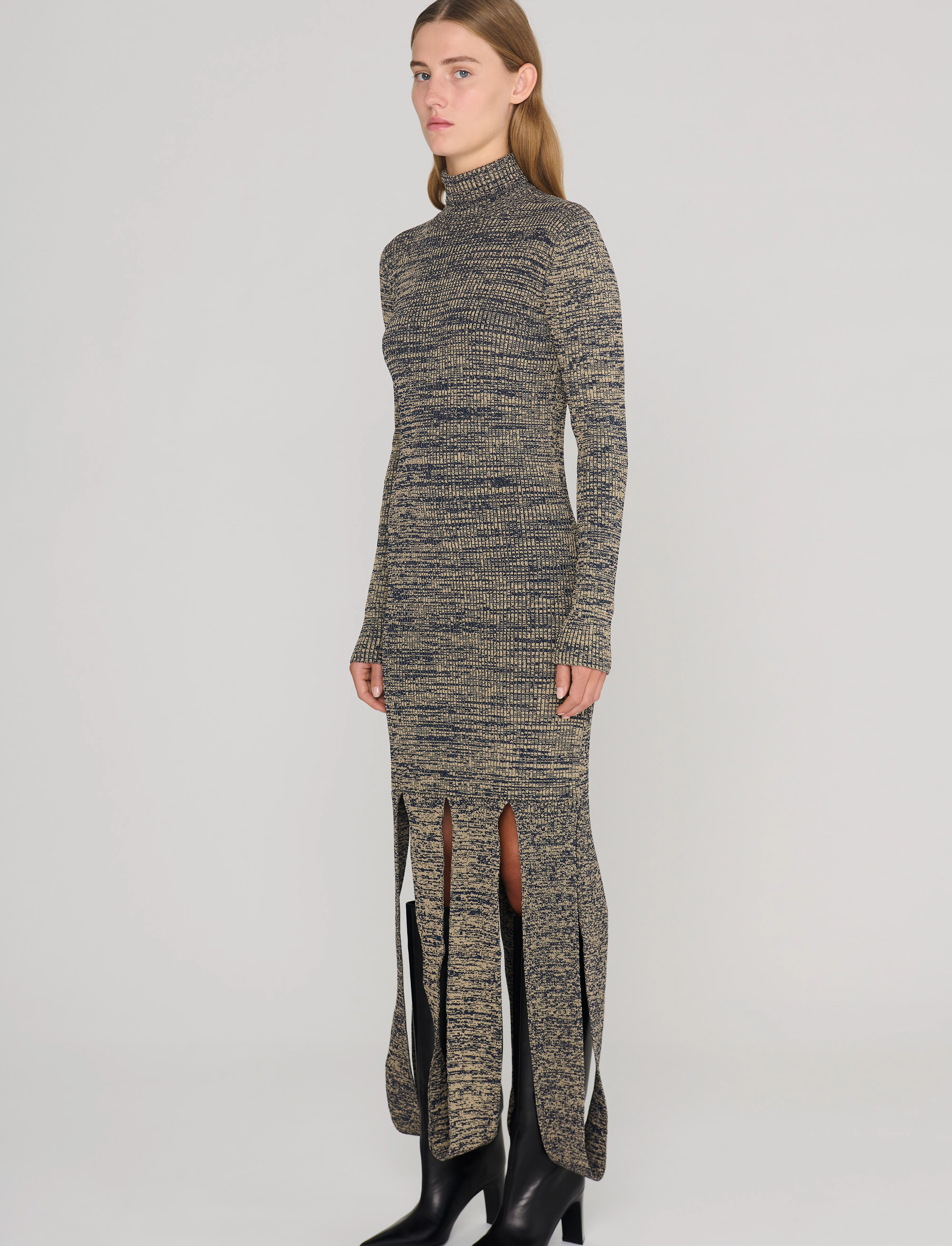 REMAIN Birger Christensen - Firm Rib Fringed Dress - maxi dresses - safari comb. - 3