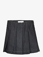 Raw Denim Pleated Mini Skirt - BLACK