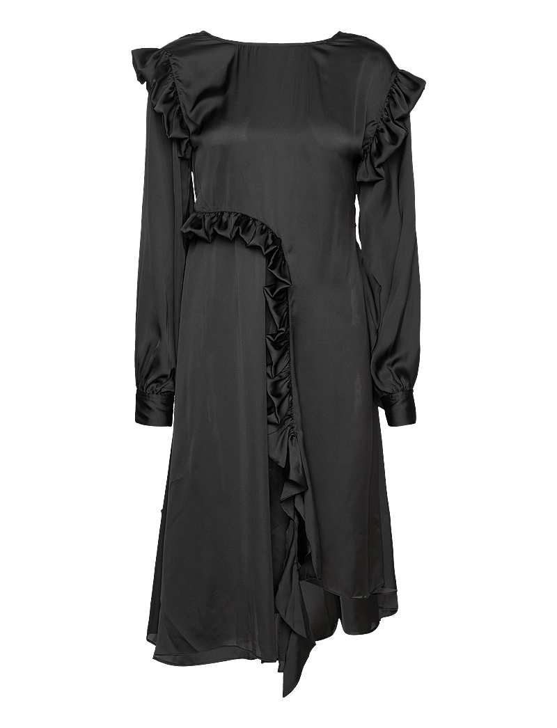 REMAIN Birger Christensen - Light Satin Draped Dress - midi kjoler - black - 1