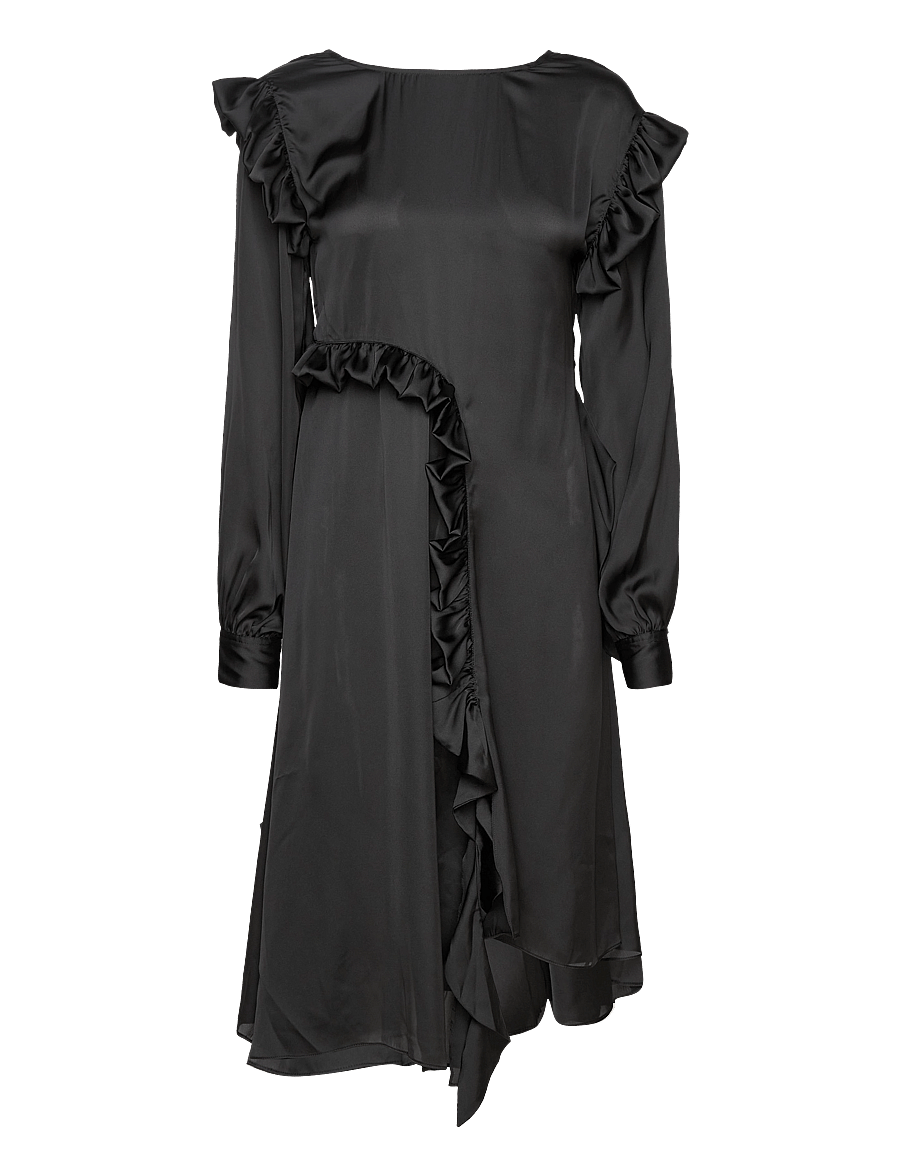 REMAIN Birger Christensen - Light Satin Draped Dress - midikleidid - black - 1