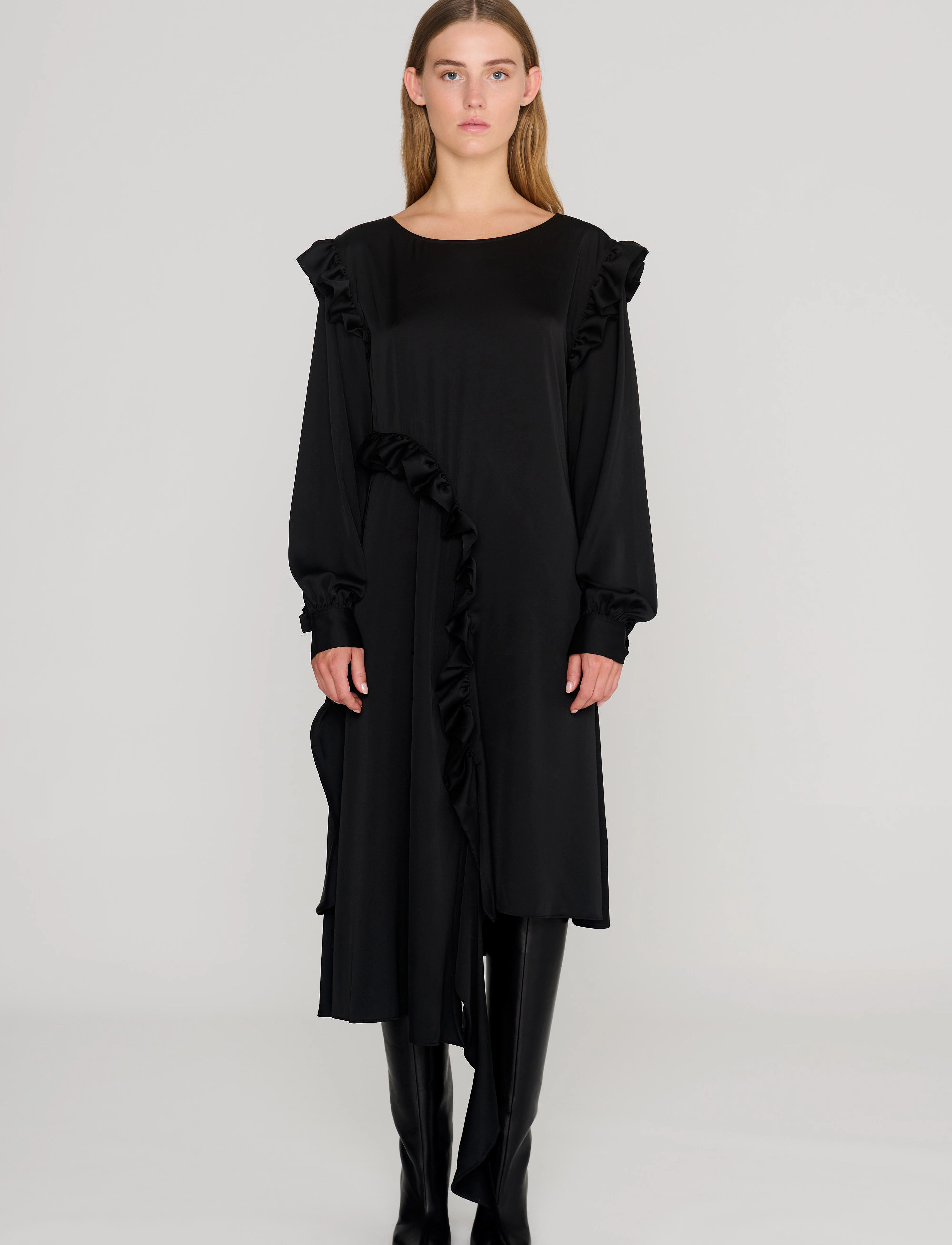REMAIN Birger Christensen Light Satin Draped Dress, 36, Dresses, Schwarz - Knee-length & Midi, Frauen