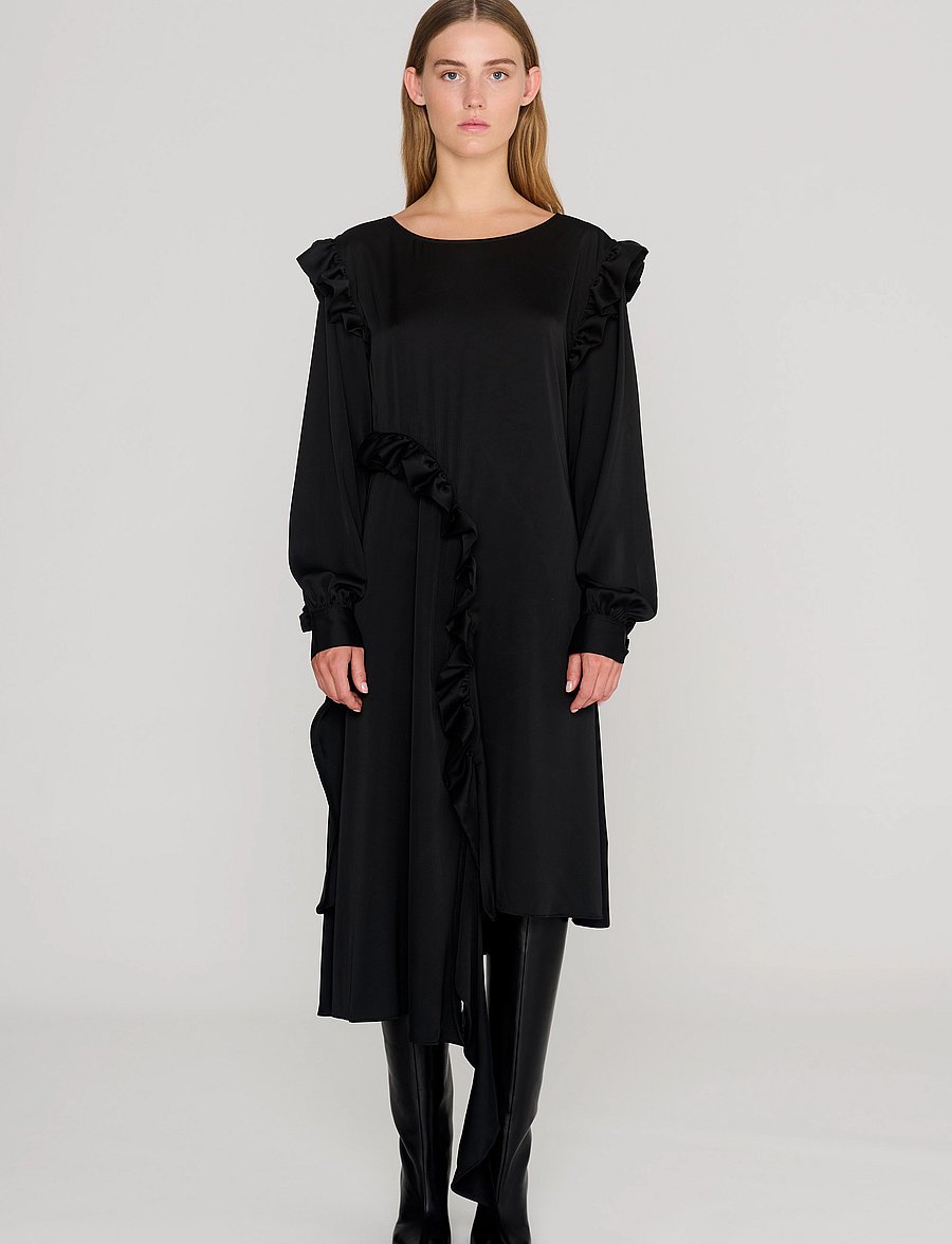 REMAIN Birger Christensen - Light Satin Draped Dress - midikleidid - black - 0