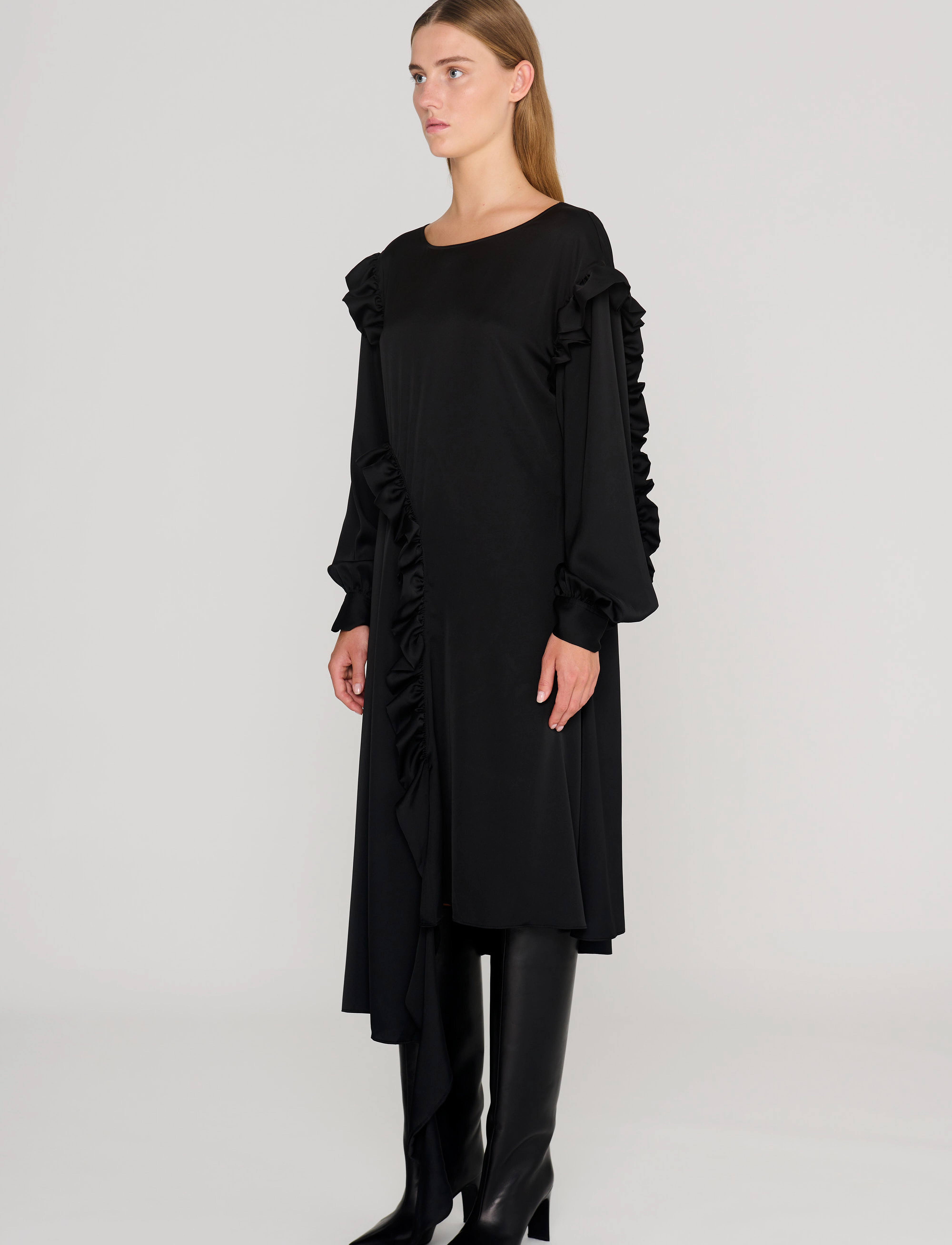 REMAIN Birger Christensen - Light Satin Draped Dress - midikleidid - black - 3