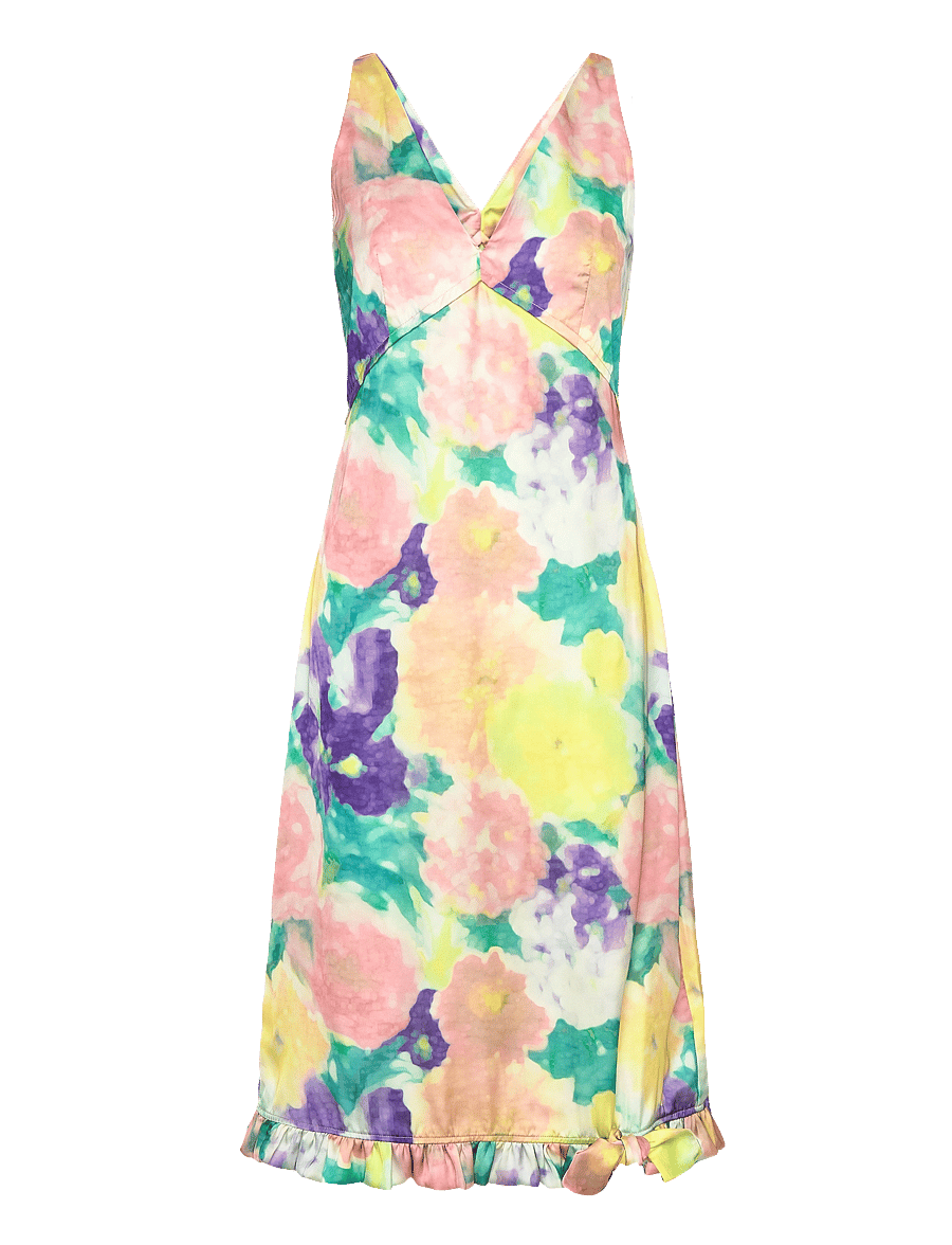 REMAIN Birger Christensen - Light Satin Frill Detail Dress - midikleider - canyon clay comb. - 1