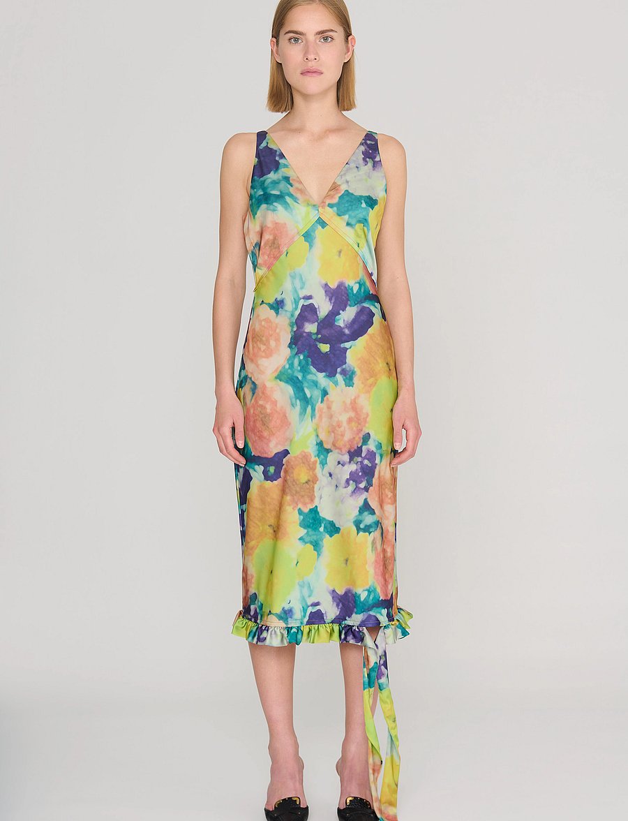 REMAIN Birger Christensen - Light Satin Frill Detail Dress - midikleider - canyon clay comb. - 0